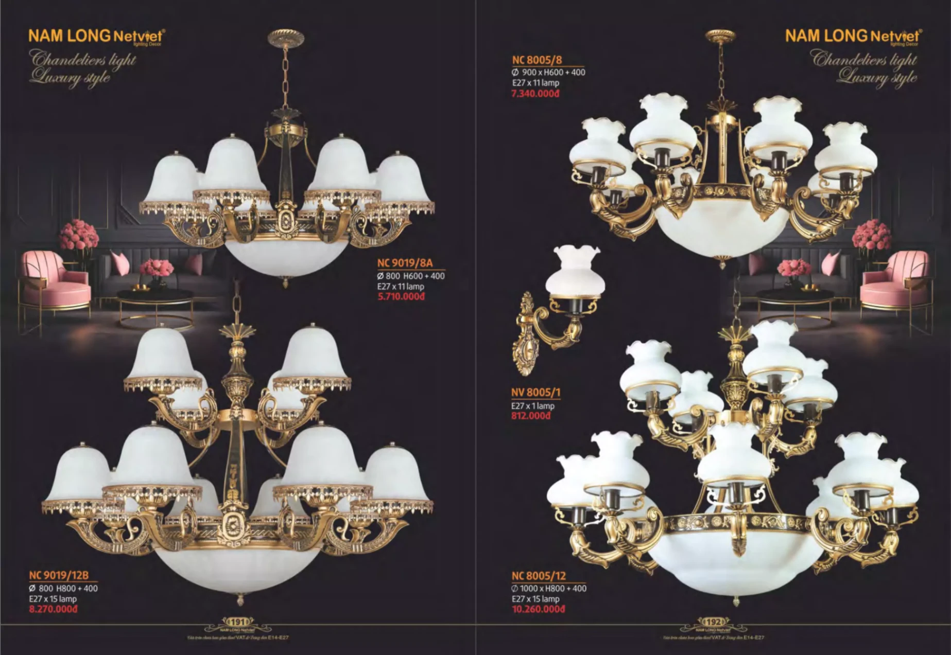 Bảng giá Đèn Trang Trí NAM LONG Netviet Lighting Decor (Catalogue 2023-2024)