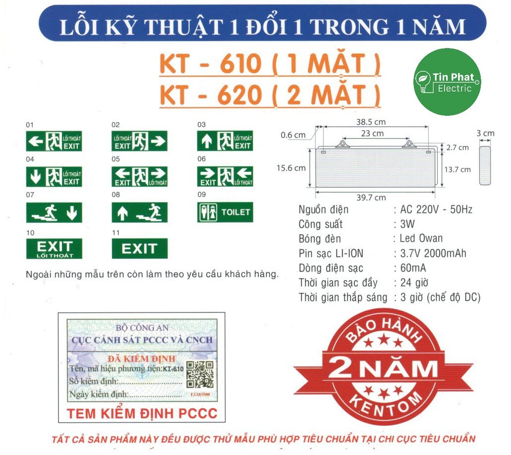 Đèn Thoát Hiểm Exit 2 Mặt KENTOM 3W ( KT-620 )