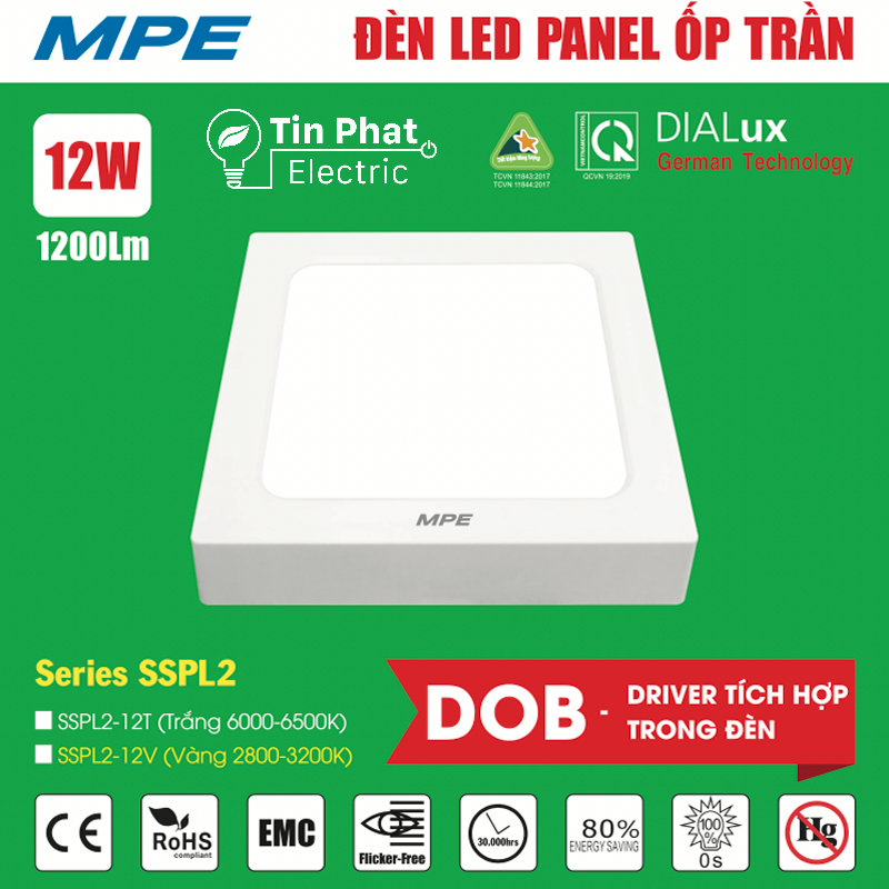 SSPL2-12V ( LED PANEL VUÔNG ỐP NỔI SSPL2-12W VÀNG )