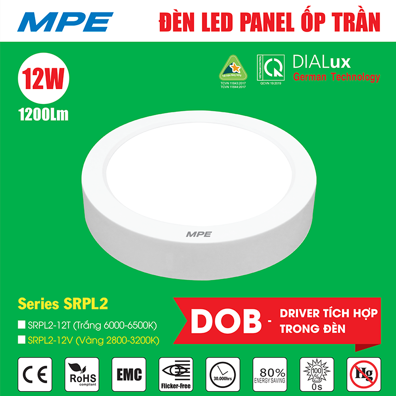 SRPL2-12T ( LED PANEL TRÒN ỐP NỔI SRPL2-12W TRẮNG )