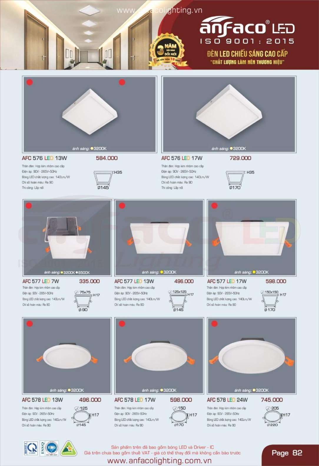 Bảng giá Đèn LED ANFACO (Catalogue 2024)