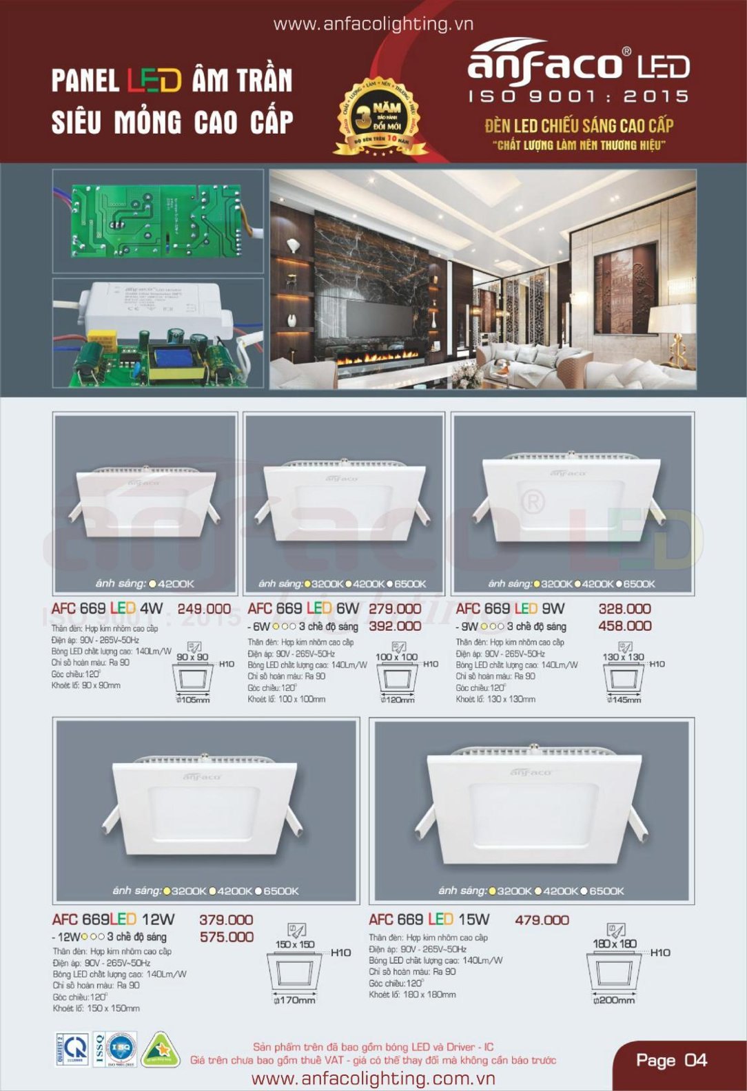 Bảng giá Đèn LED ANFACO (Catalogue 2024)