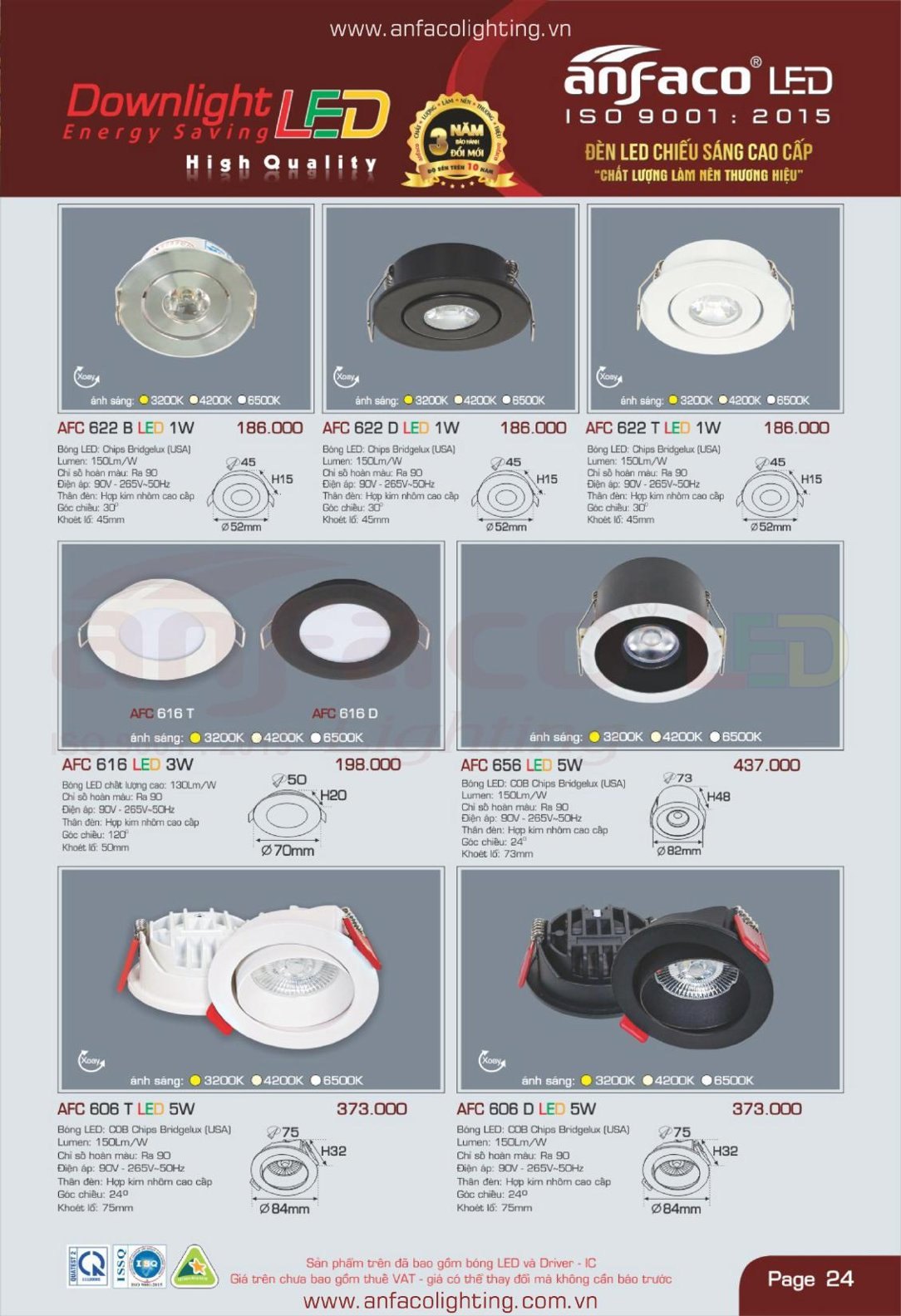 Bảng giá Đèn LED ANFACO (Catalogue 2024)