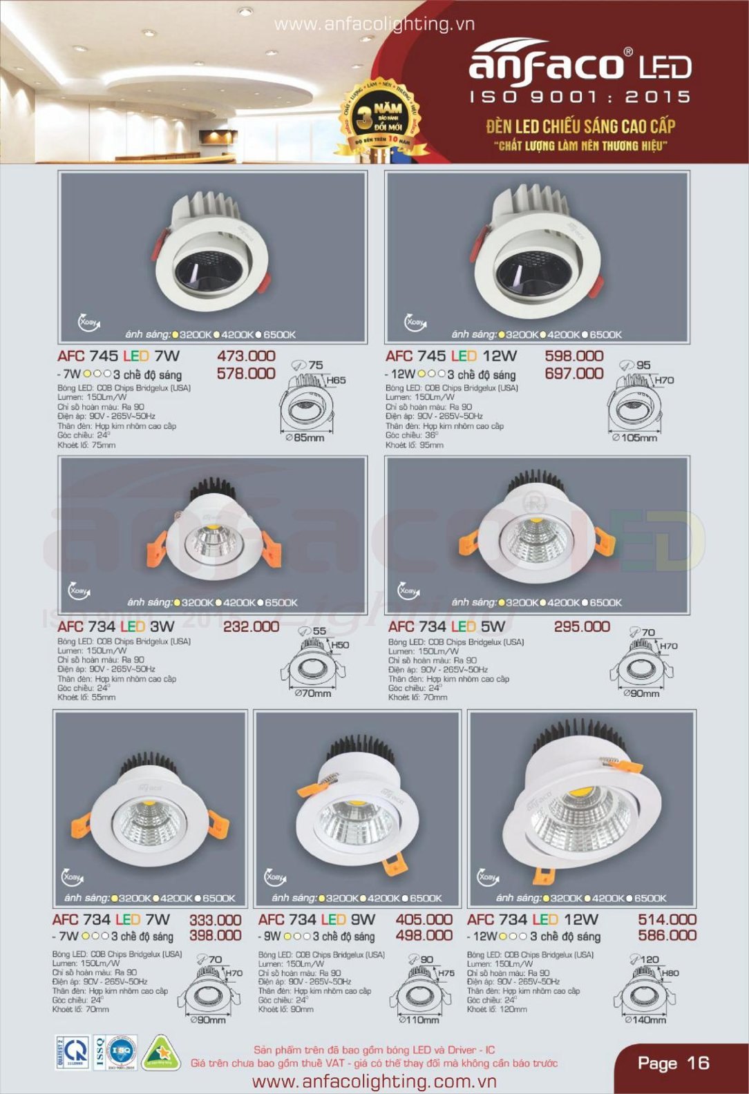 Bảng giá Đèn LED ANFACO (Catalogue 2024)