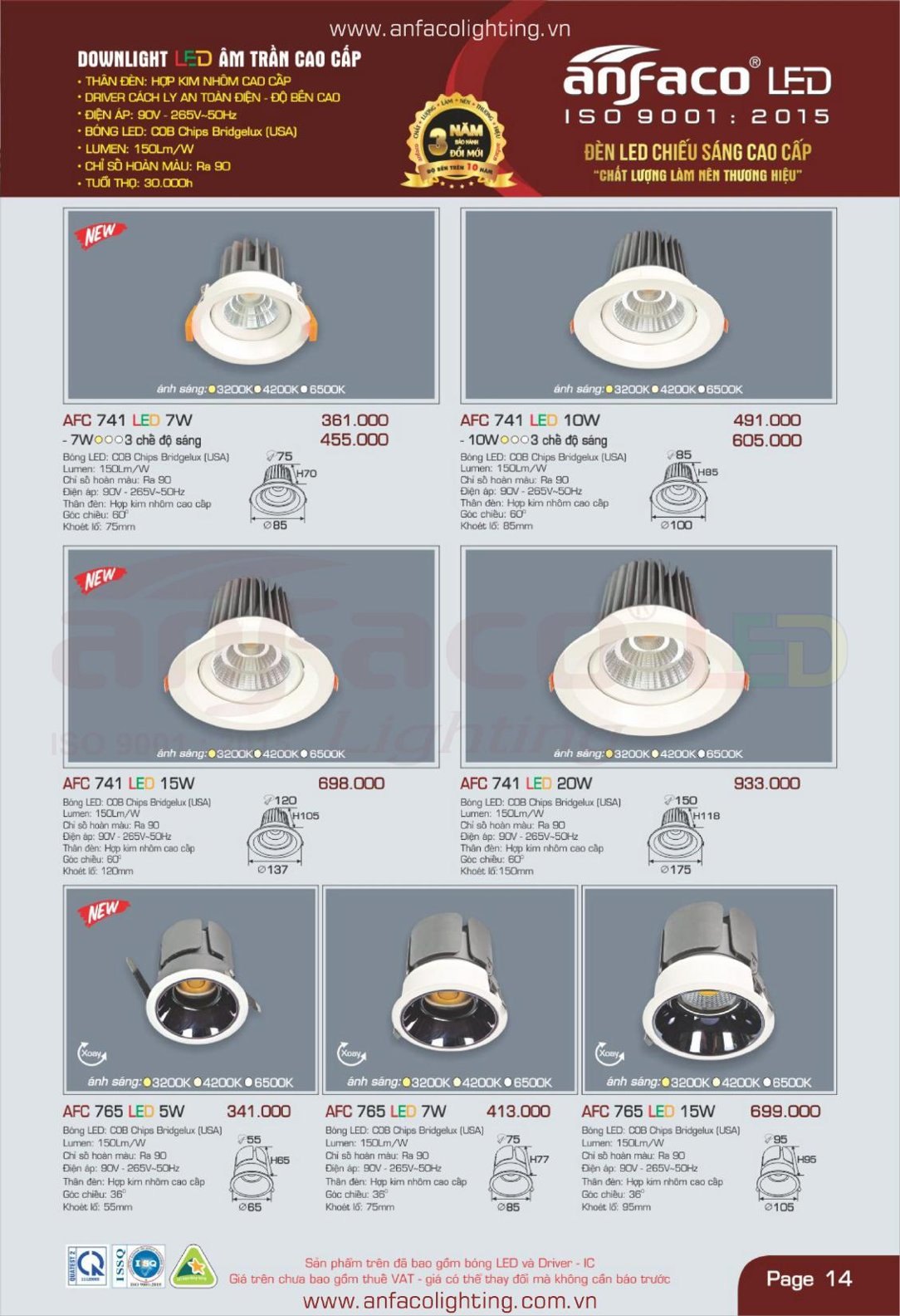 Bảng giá Đèn LED ANFACO (Catalogue 2024)