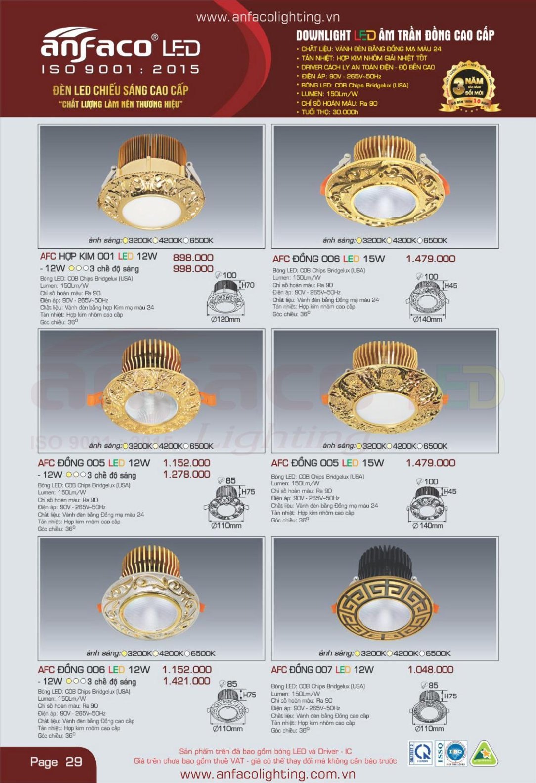 Bảng giá Đèn LED ANFACO (Catalogue 2024)