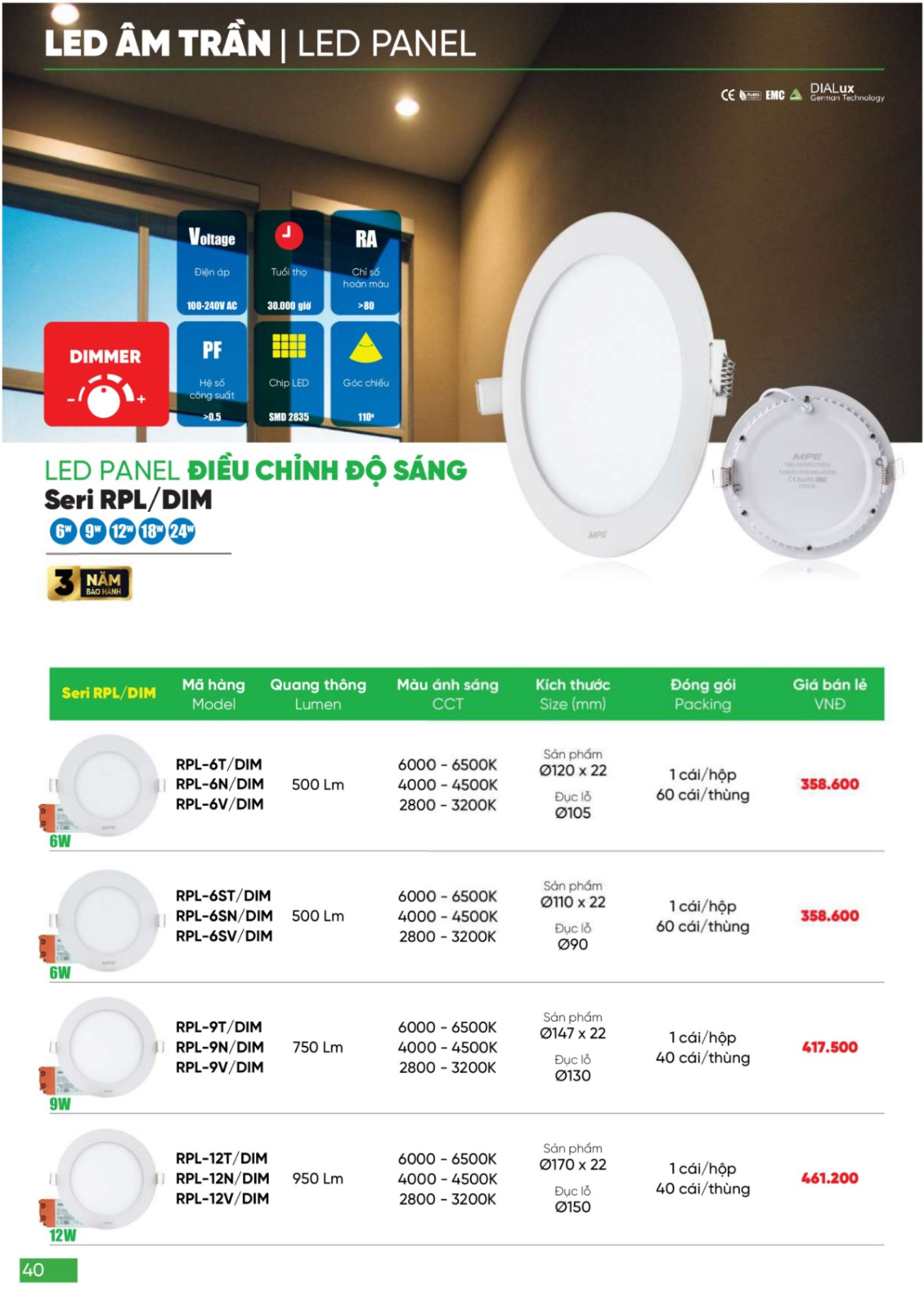 Bảng giá Đèn LED & Thiết bị điện MPE (Catalogue 2024)