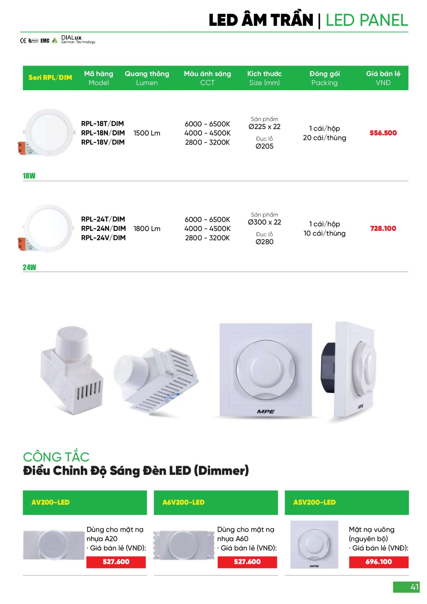 Bảng giá Đèn LED & Thiết bị điện MPE (Catalogue 2024)