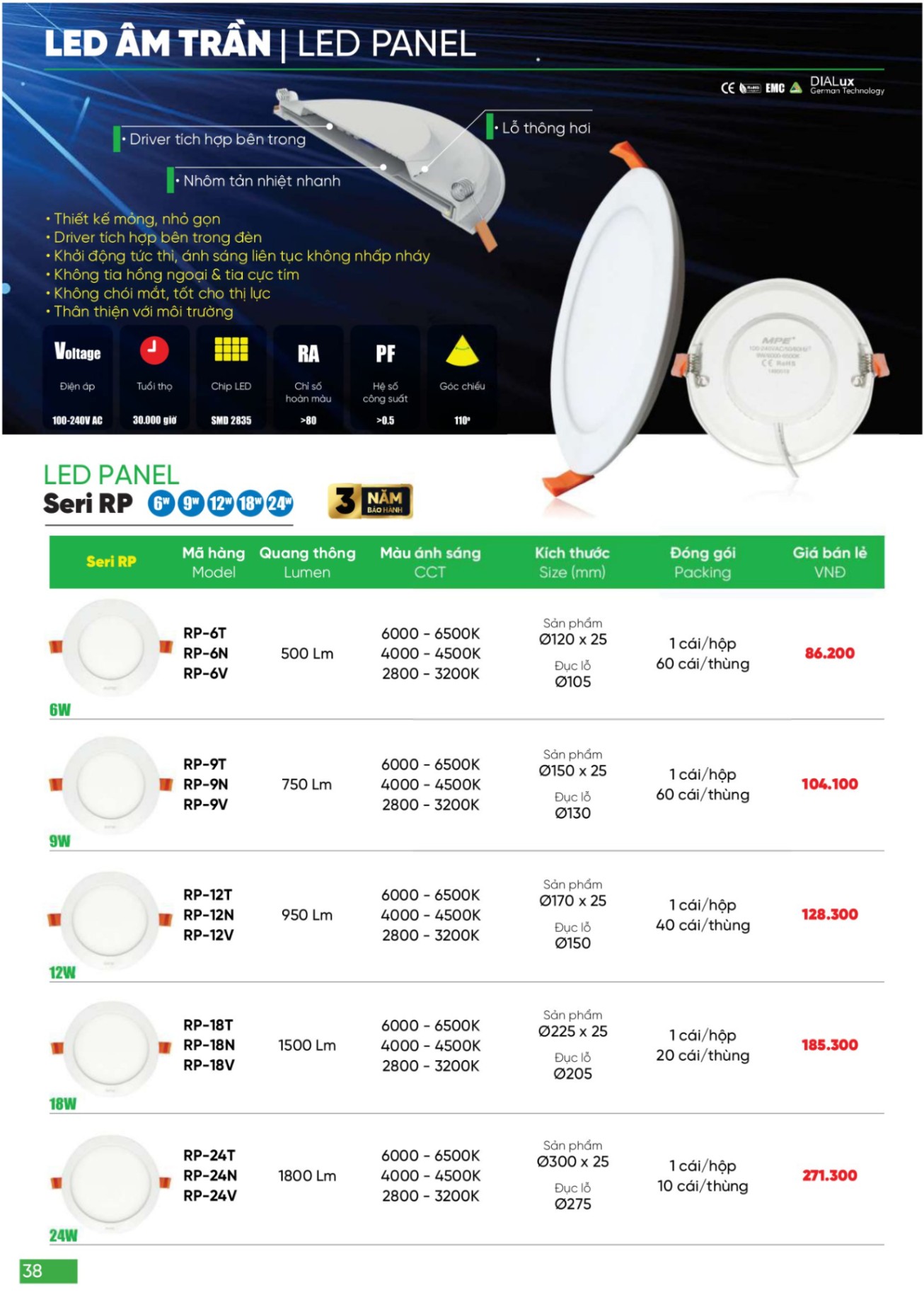 Bảng giá Đèn LED & Thiết bị điện MPE (Catalogue 2024)