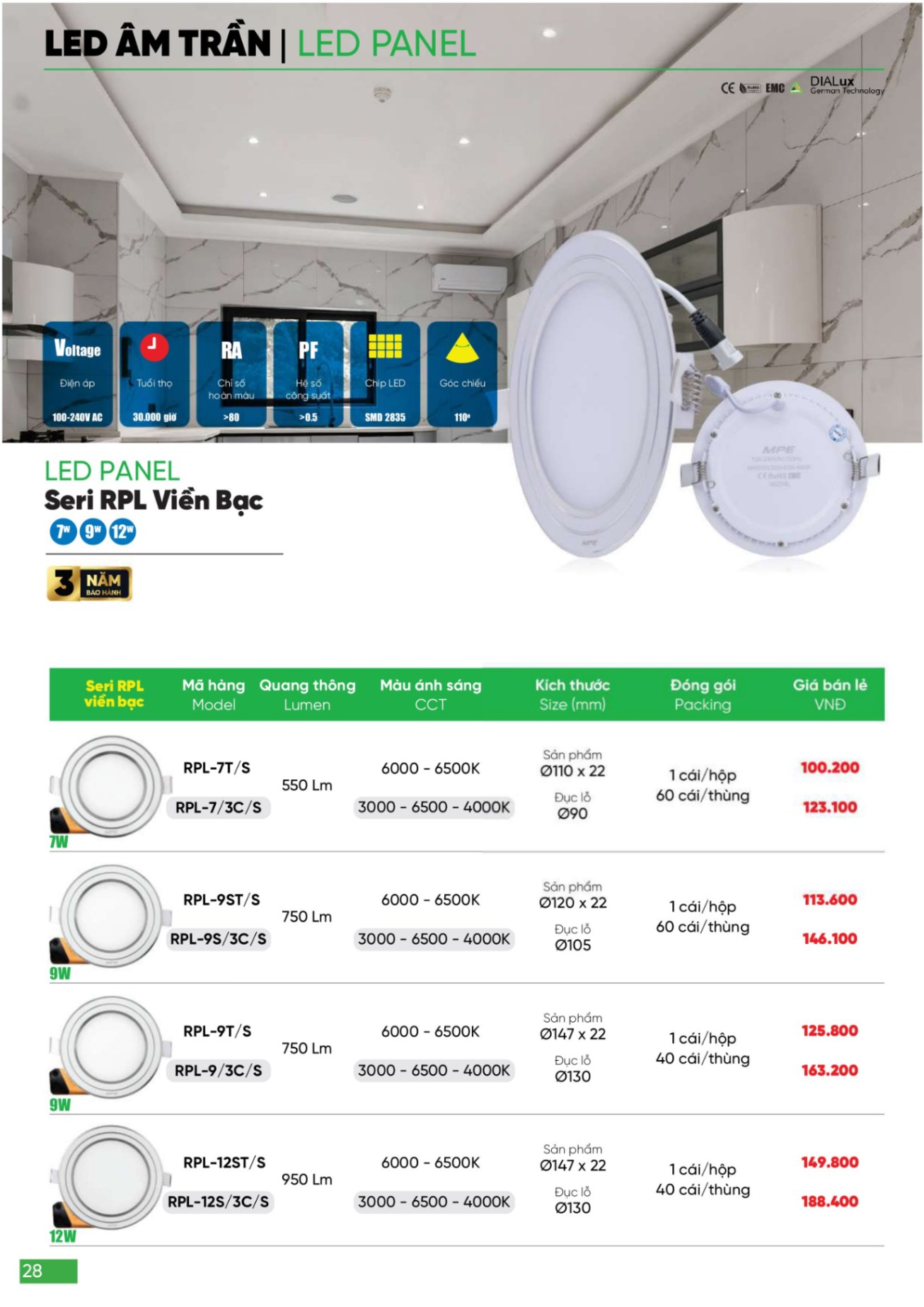 Bảng giá Đèn LED & Thiết bị điện MPE (Catalogue 2024)