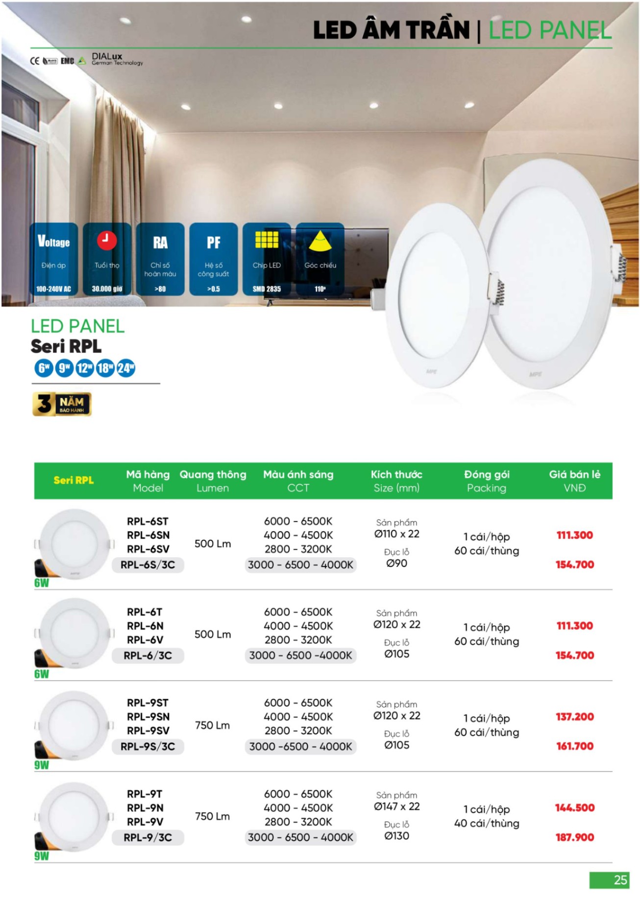 Bảng giá Đèn LED & Thiết bị điện MPE (Catalogue 2024)