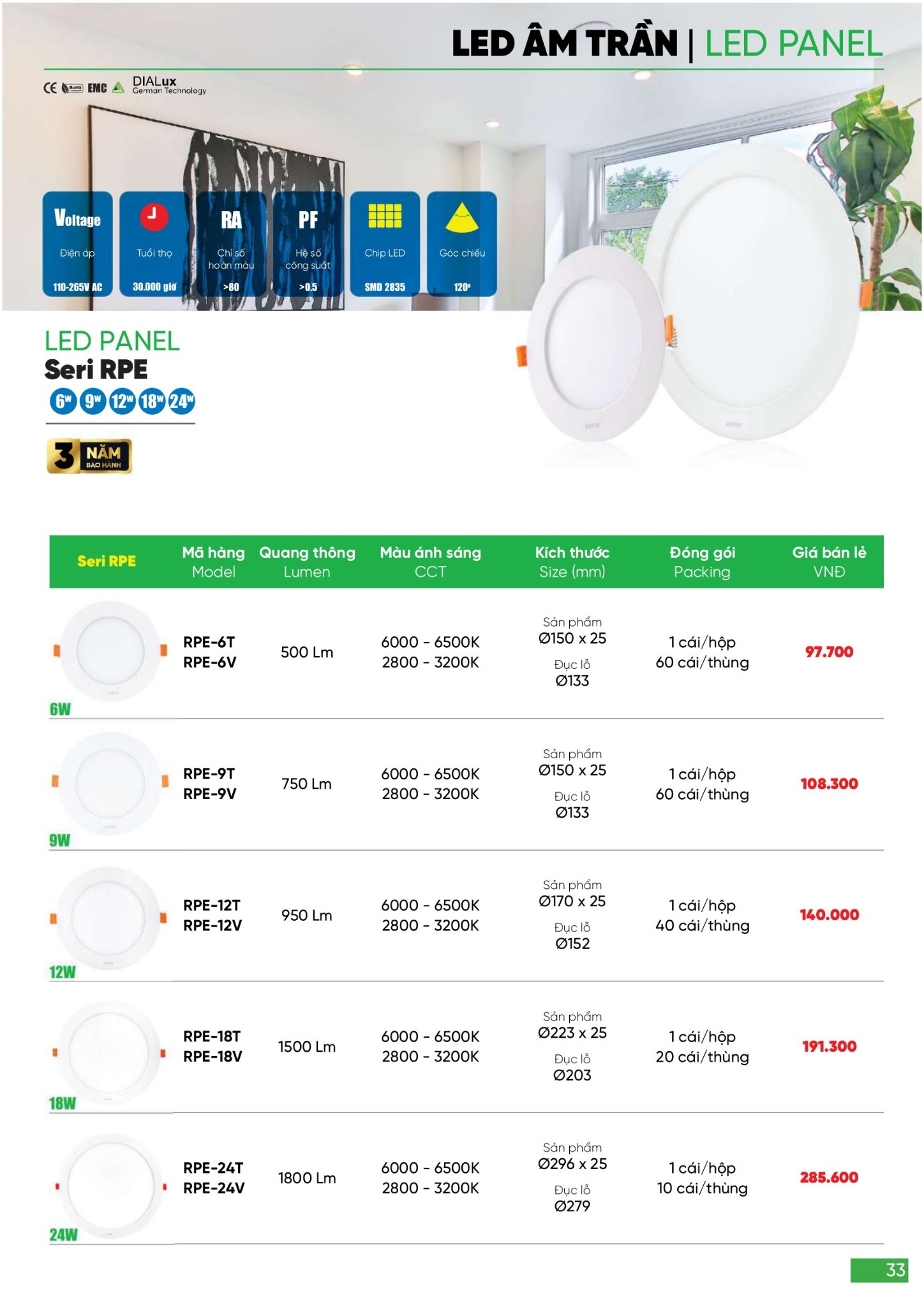 Bảng giá Đèn LED & Thiết bị điện MPE (Catalogue 2024)