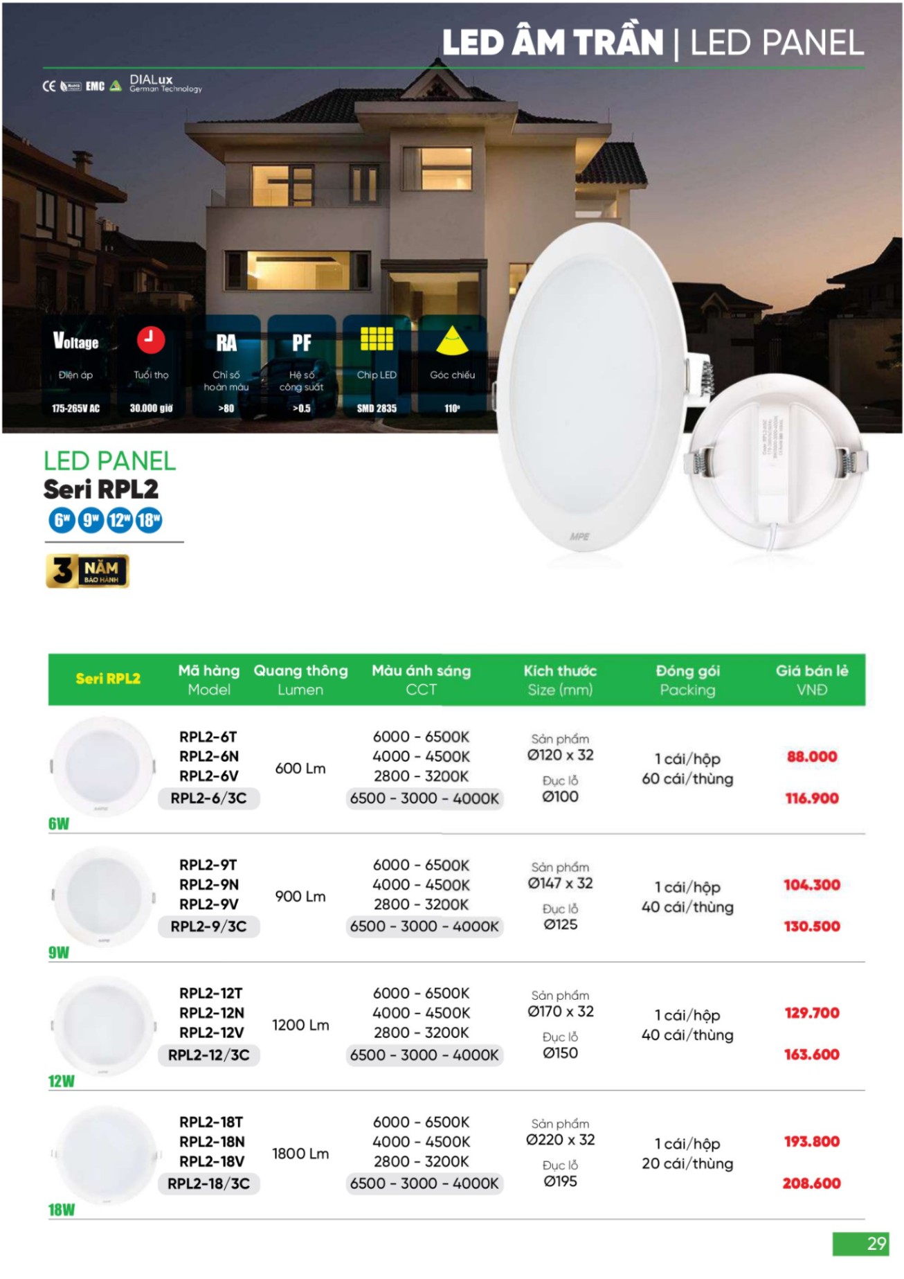 Bảng giá Đèn LED & Thiết bị điện MPE (Catalogue 2024)