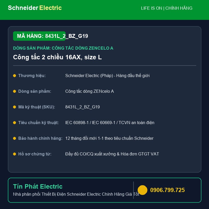 8431L_2_BZ_G19 - Thiết Bị Điện Schneider 8431L_2_BZ_G19 - Công tắc 2 chiều 16AX, size L