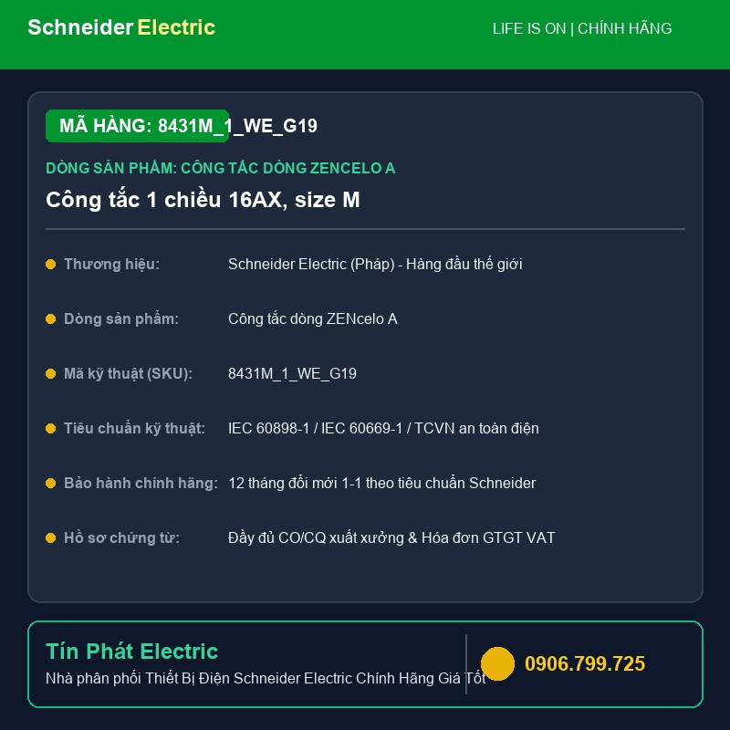 8431M_1_WE_G19 - Thiết Bị Điện Schneider 8431M_1_WE_G19 - Công tắc 1 chiều 16AX, size M