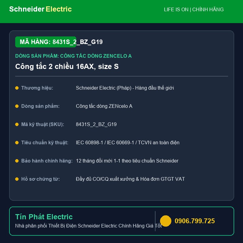 8431S_2_BZ_G19 - Thiết Bị Điện Schneider 8431S_2_BZ_G19 - Công tắc 2 chiều 16AX, size S