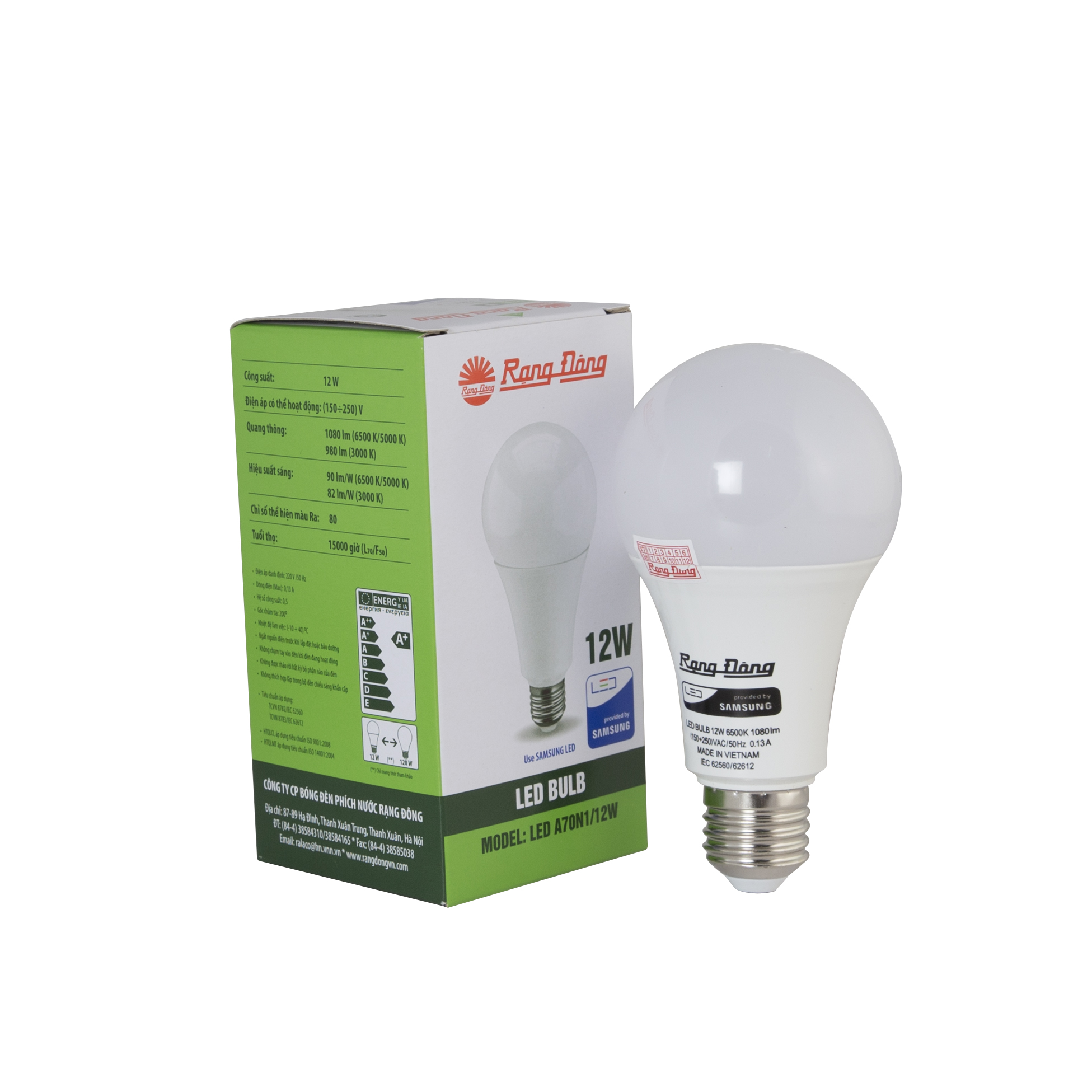 A70N1/12W.H - Bóng đèn LED BULB Tròn 12W Rạng Đông