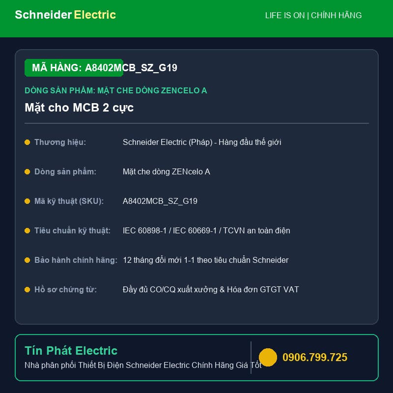 A8402MCB_SZ_G19 - Thiết Bị Điện Schneider A8402MCB_SZ_G19 - Mặt cho MCB 2 cực