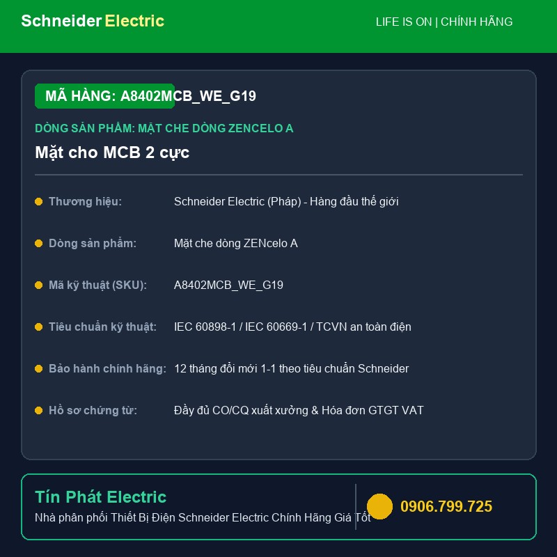 A8402MCB_WE_G19 - Thiết Bị Điện Schneider A8402MCB_WE_G19 - Mặt cho MCB 2 cực