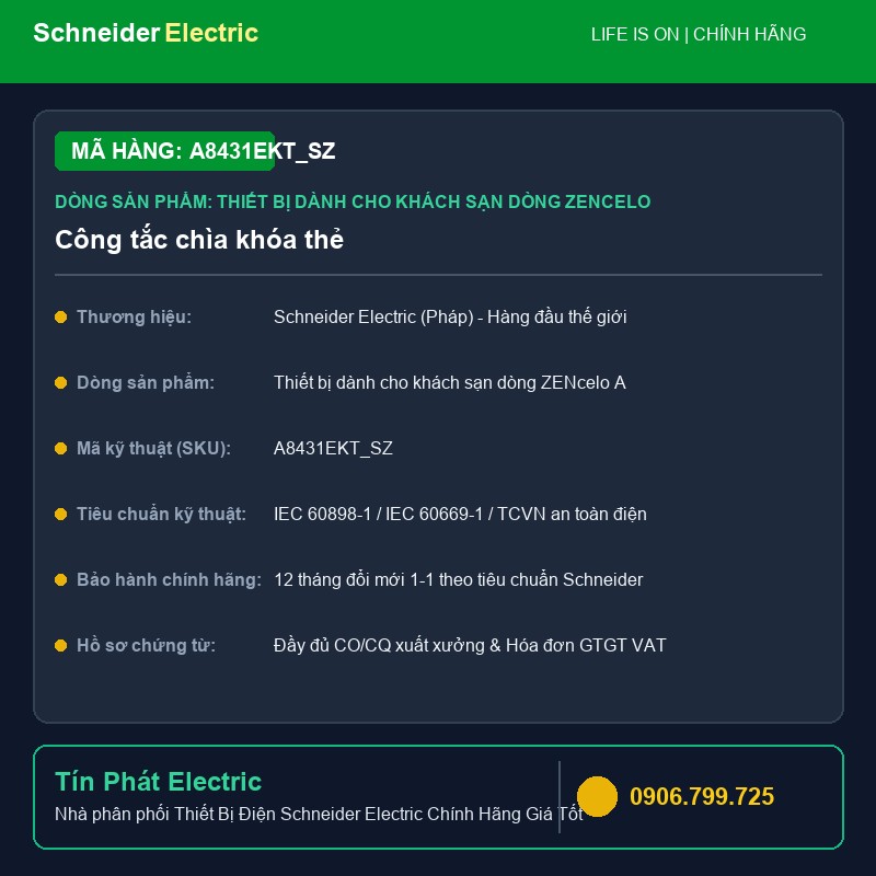 A8431EKT_SZ - Thiết Bị Điện Schneider A8431EKT_SZ - Công tắc chìa khóa thẻ