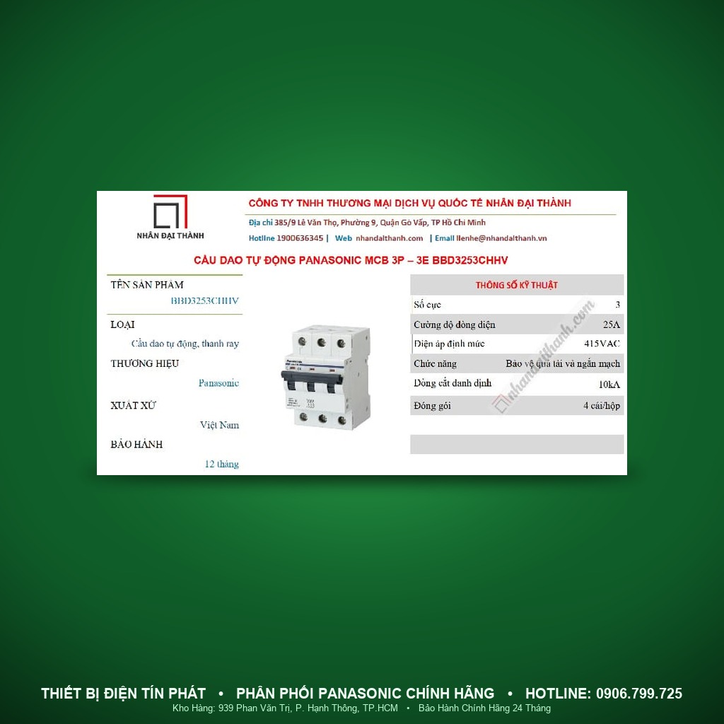 BBD325CHV - BBD325CHV – MCB 3P, 25A, 10kA – Panasonic