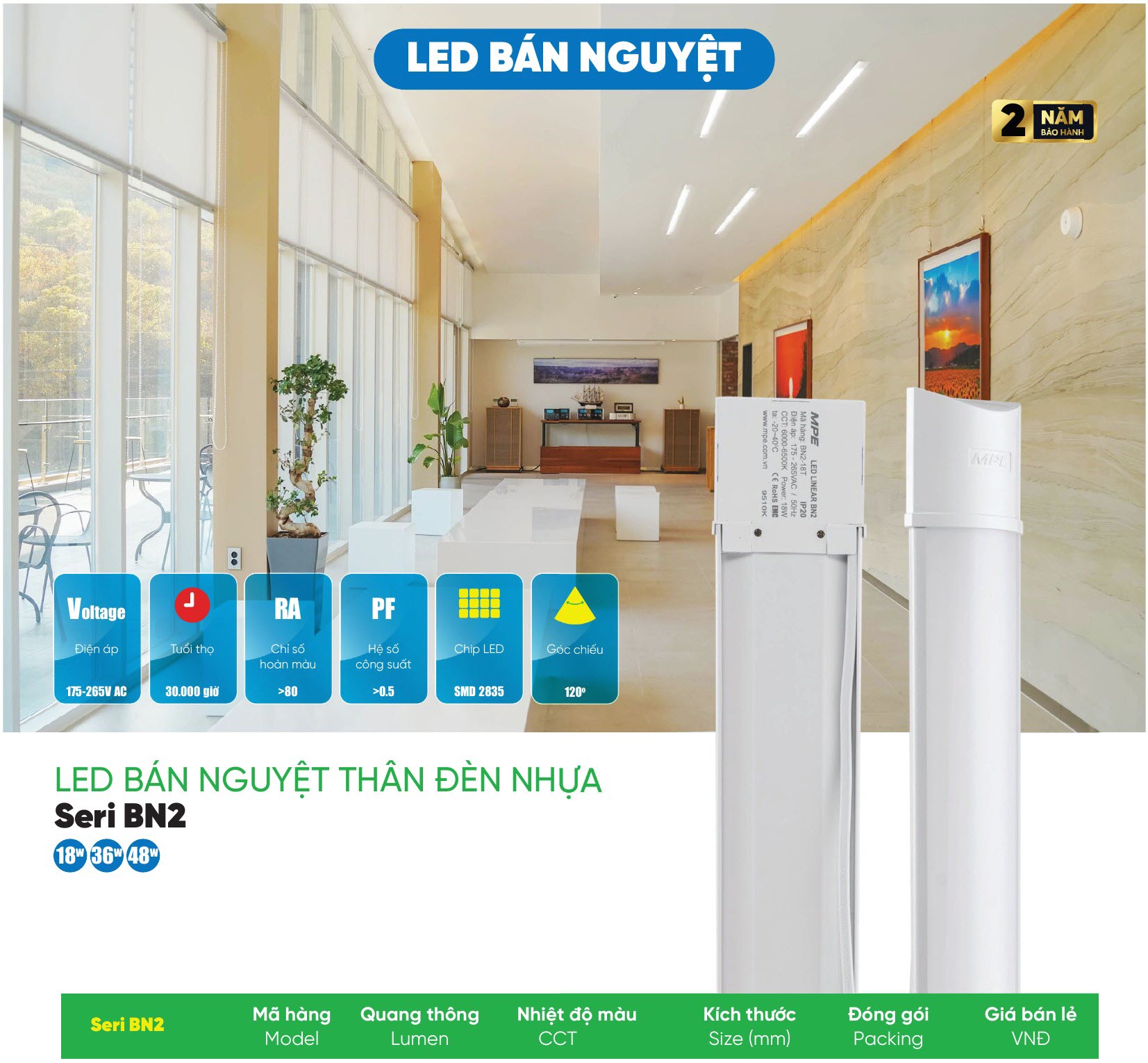 BN2-48T ( ĐÈN LED BÁN NGUYỆT 1M2 BN2-48W TRẮNG )
