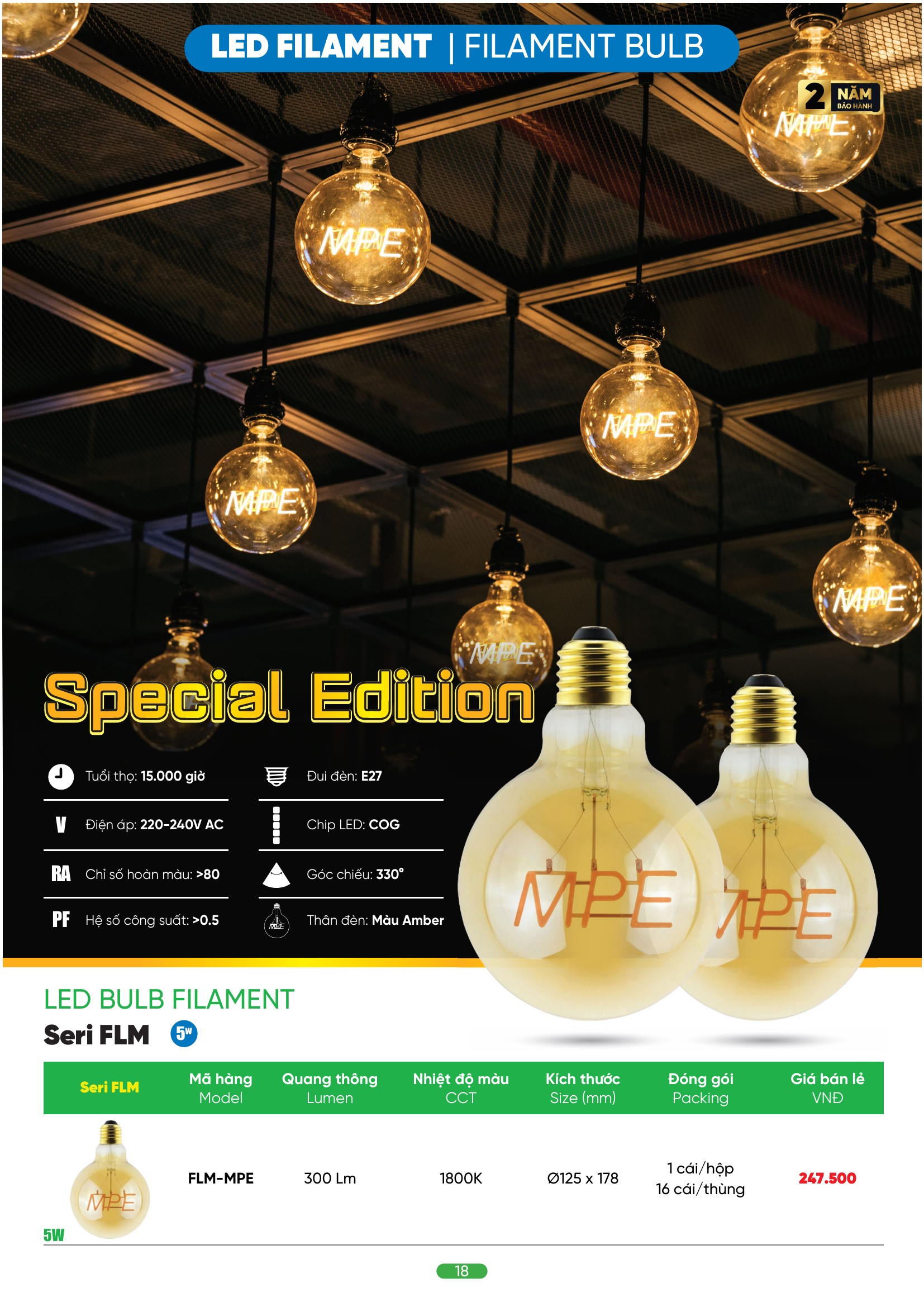 Bảng Giá LED Filament / Phụ Kiện MPE Series FLM Màu 2.5W