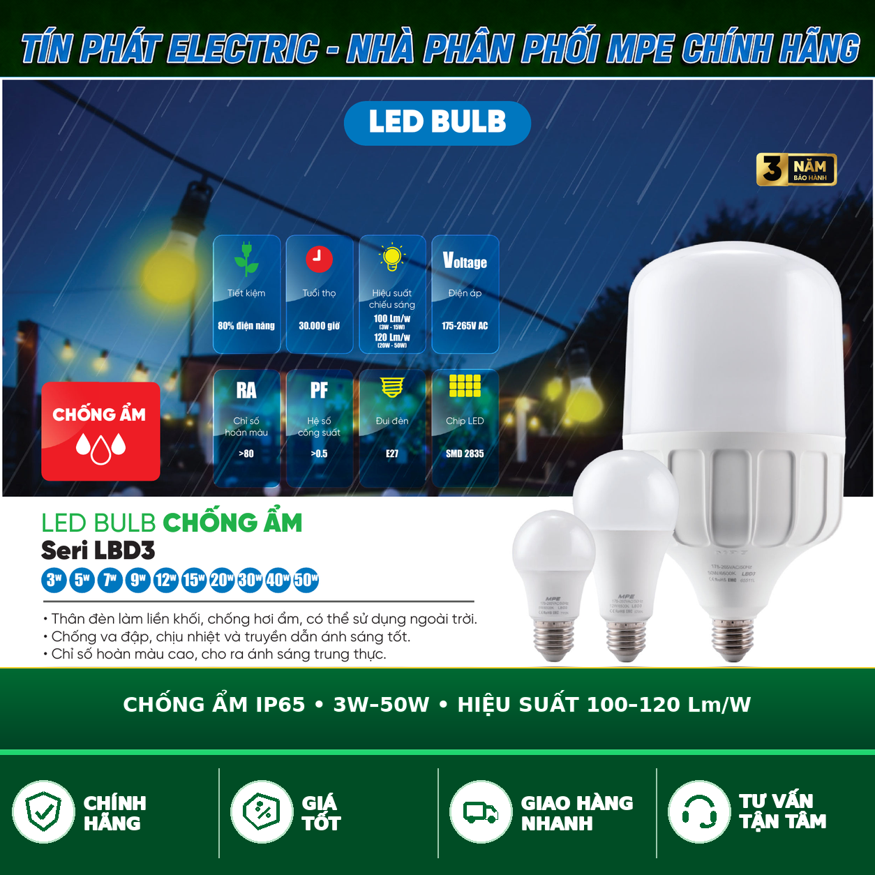 Bảng Giá LED Bulb MPE Series LBD3 3W – 50W