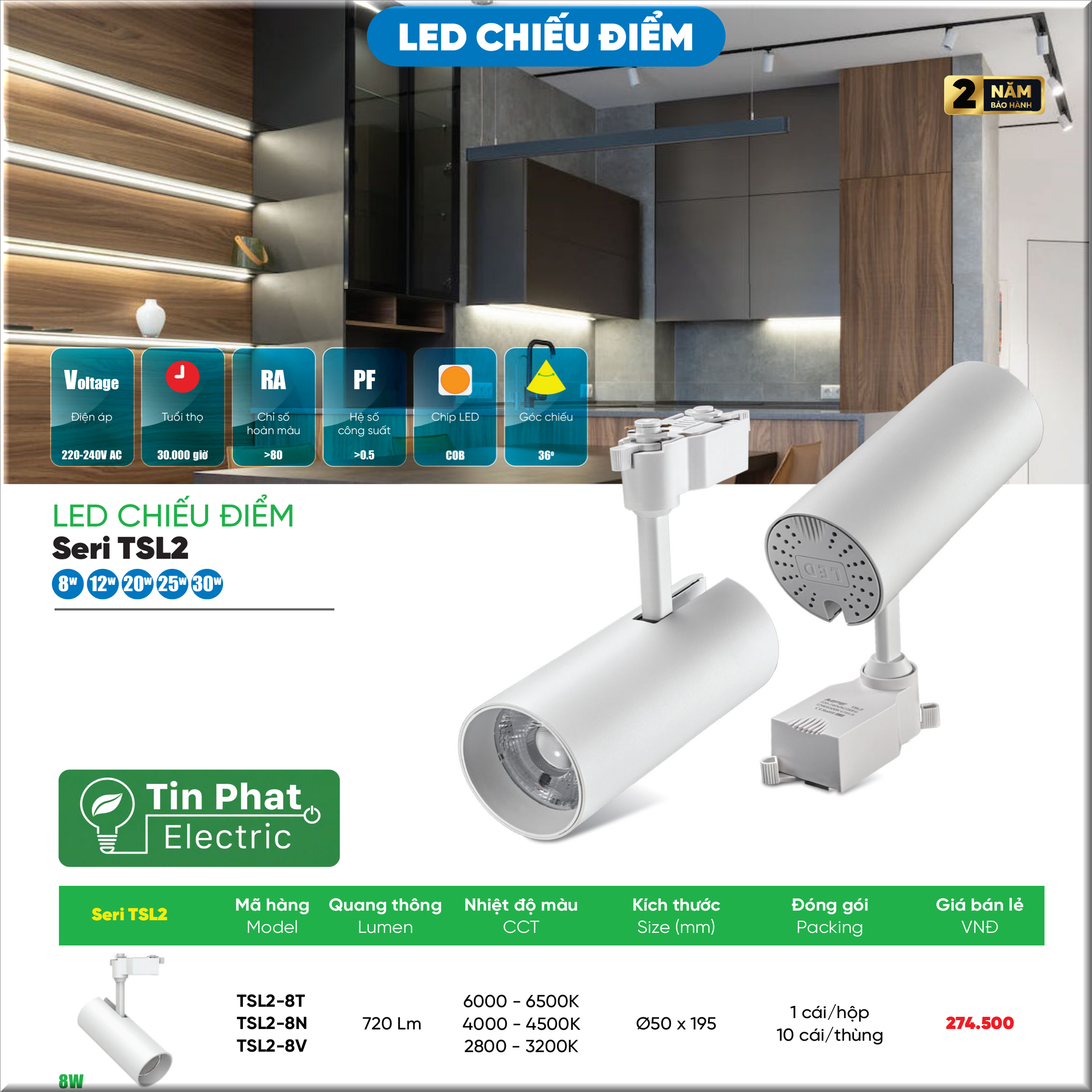 Bảng Giá LED Chiếu Điểm MPE Series TSL2 8W – 30W