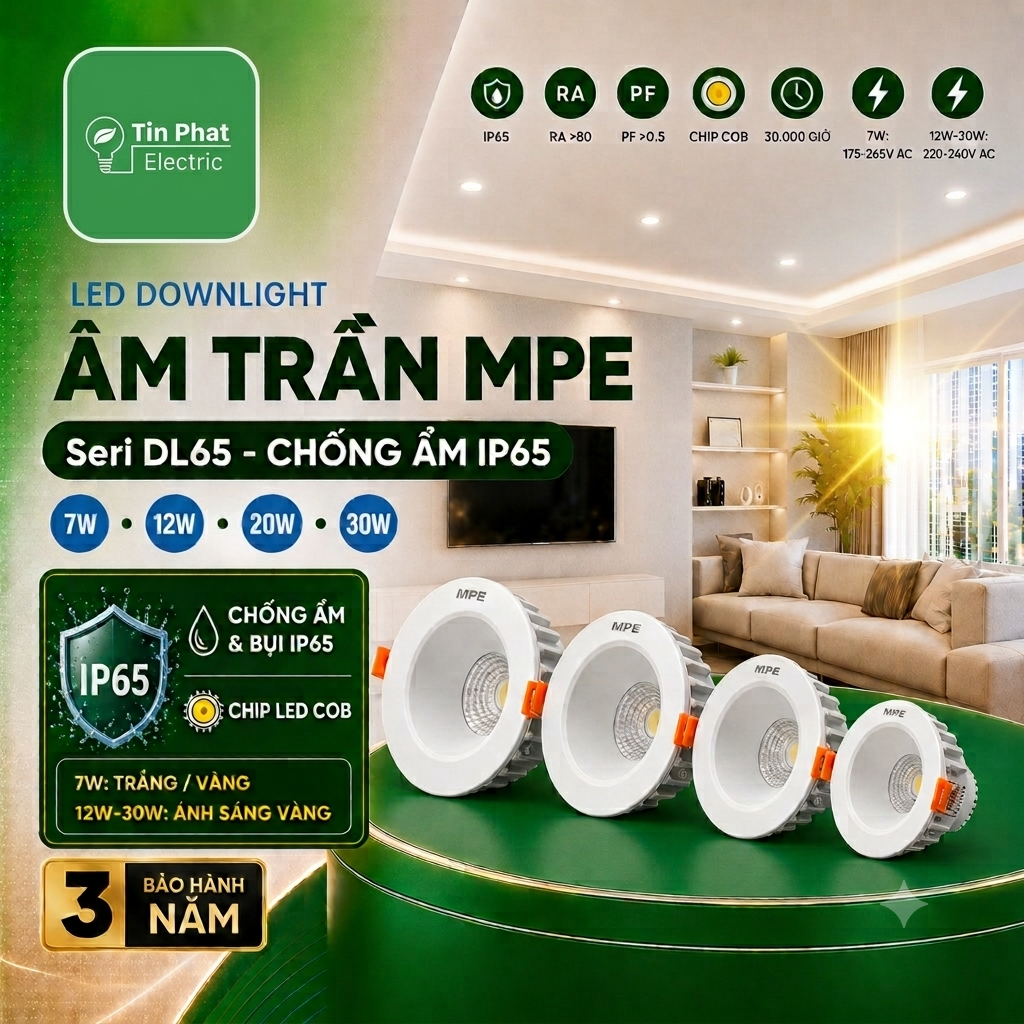Bảng Giá LED Downlight Âm Trần MPE Series DL65 7W – 30W