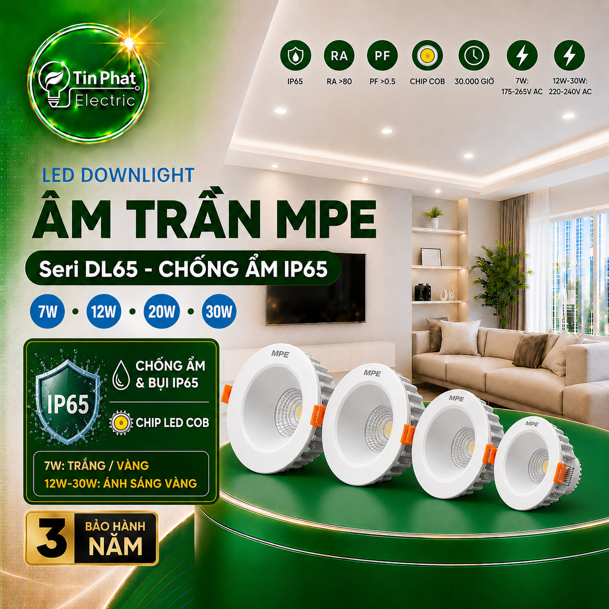 Bảng Giá LED Downlight Âm Trần MPE Series DL65 7W – 30W