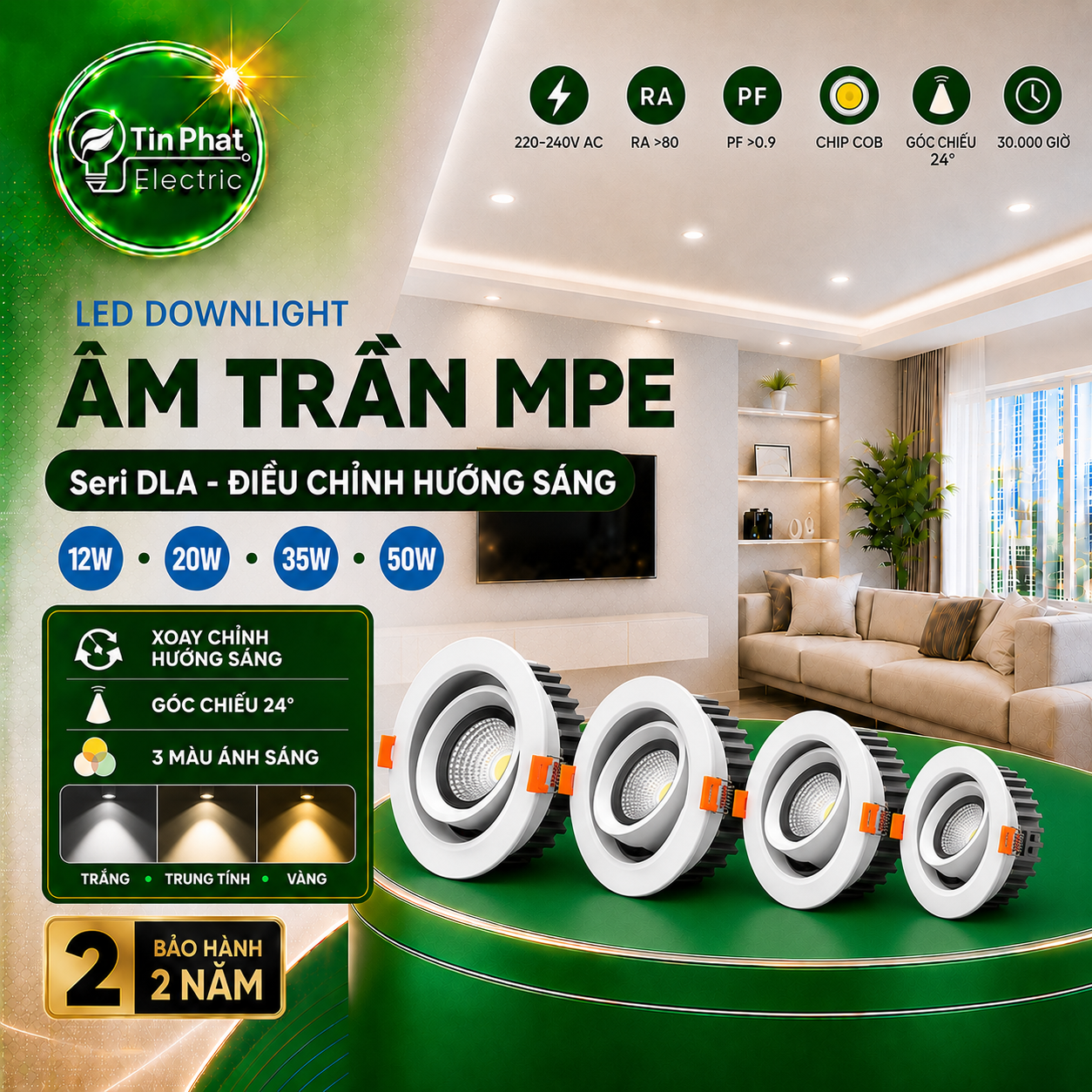 Bảng Giá LED Downlight Âm Trần MPE Series DLA 12W – 50W