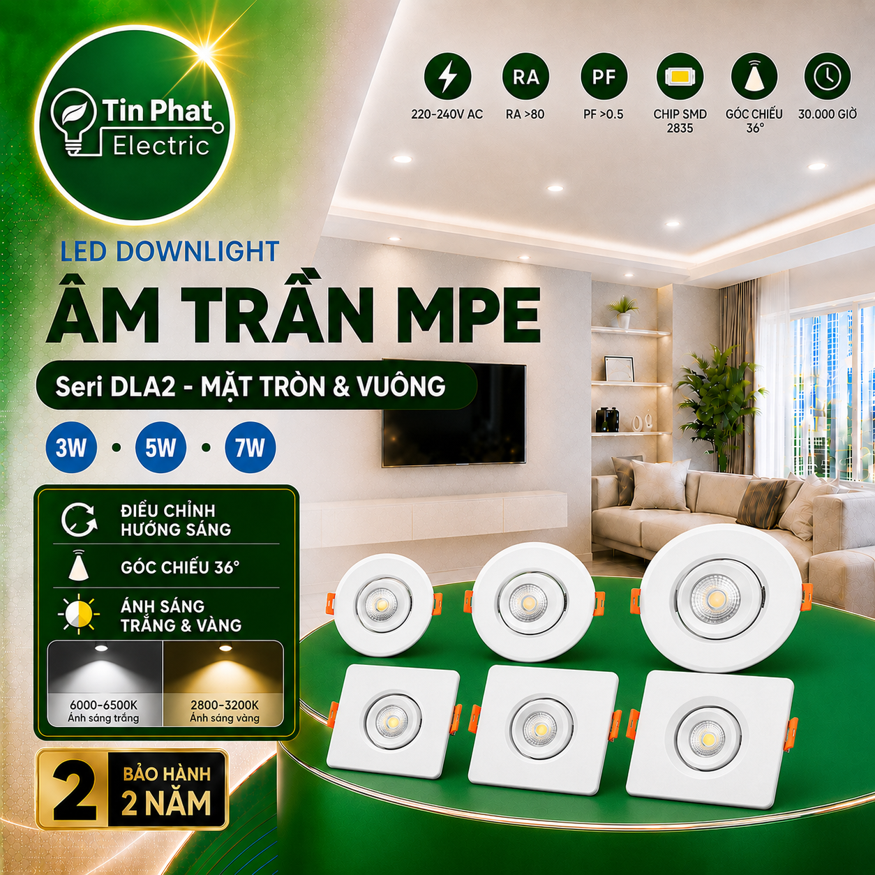 Bảng Giá LED Downlight Âm Trần MPE Series DLA2 3W – 9W
