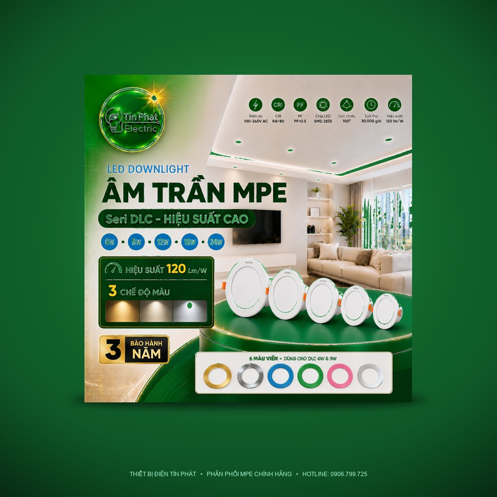 Bảng Giá LED Downlight Âm Trần MPE Series DLC 6W – 24W