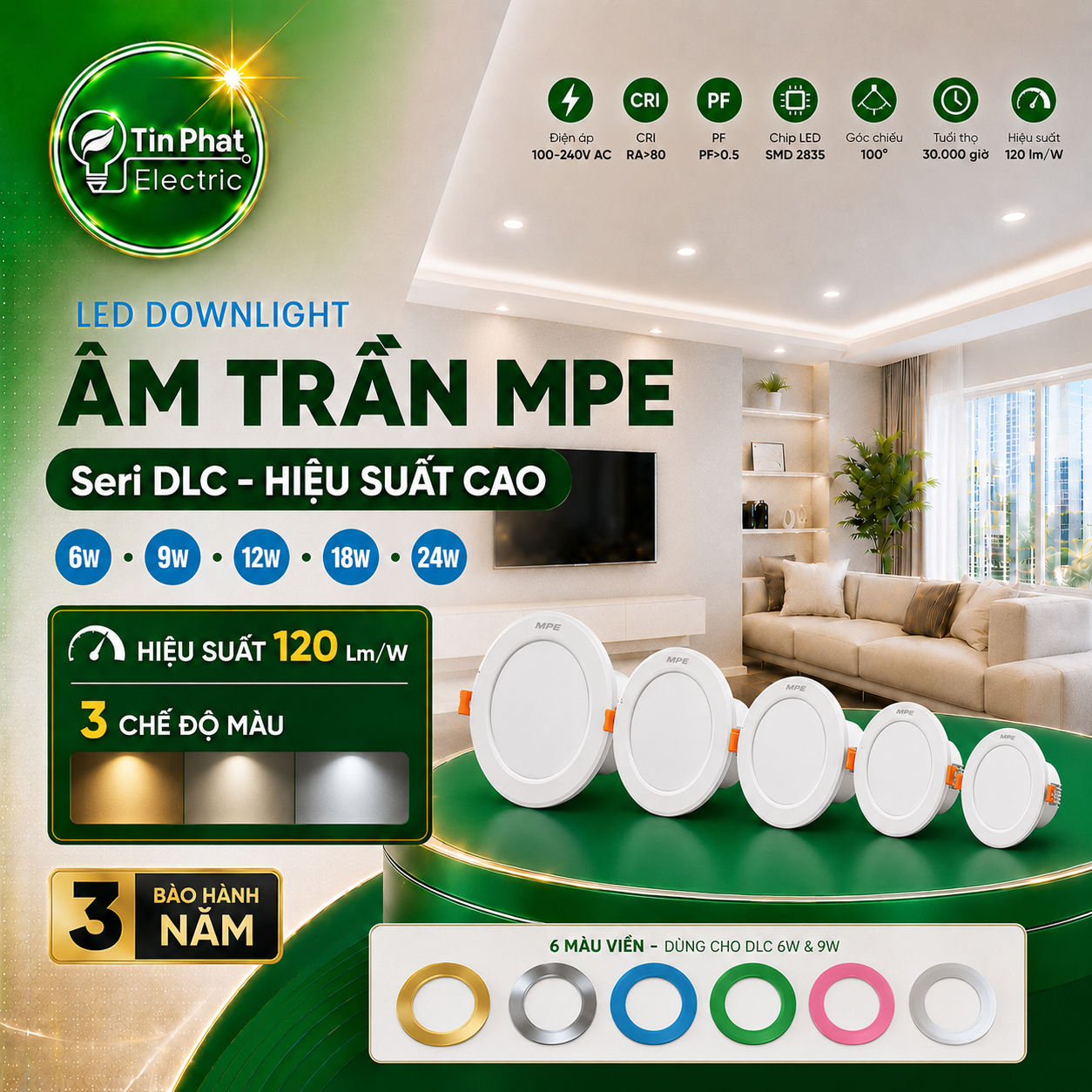 Bảng Giá LED Downlight Âm Trần MPE Series DLC 6W – 24W