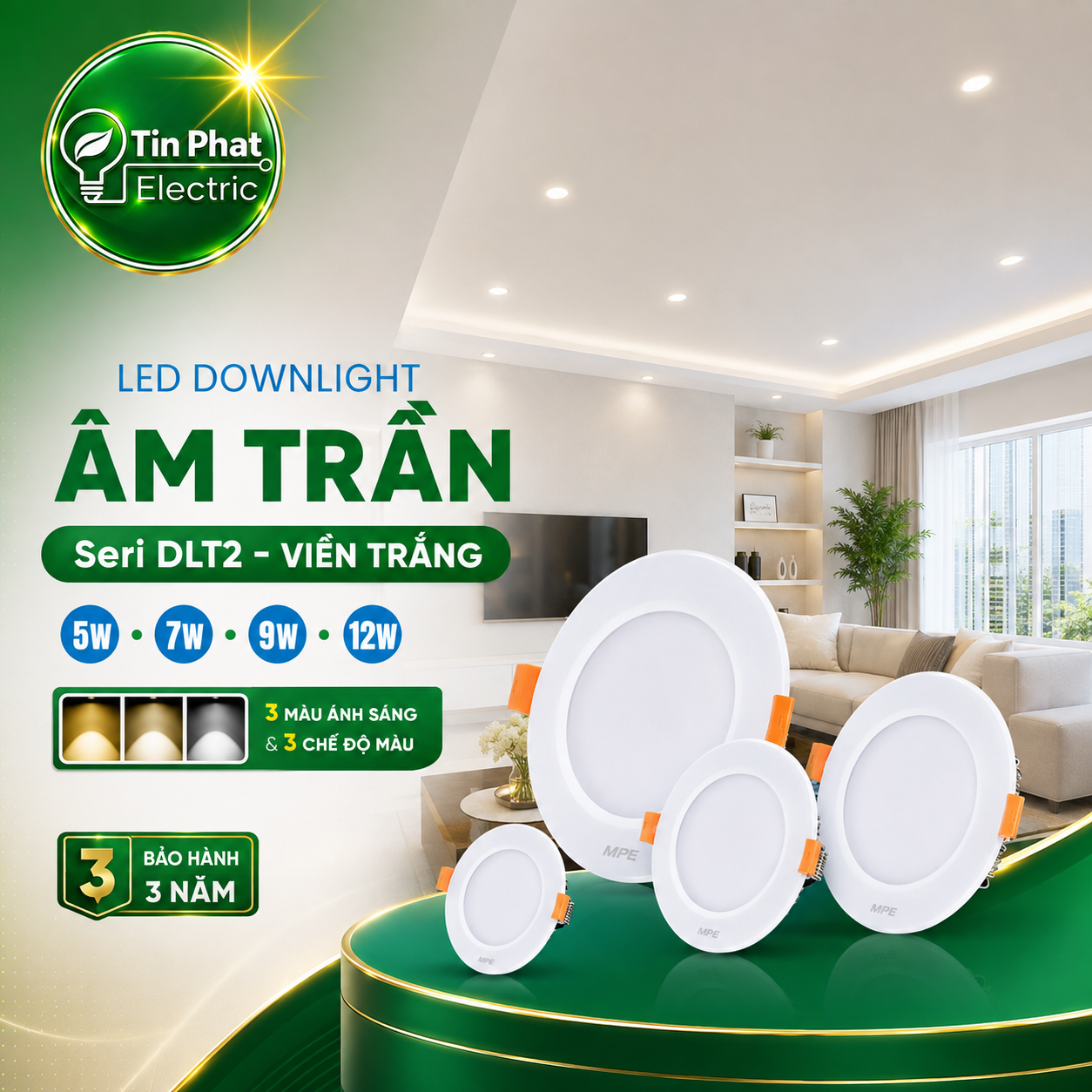 Bảng Giá LED Downlight Âm Trần MPE Series DLT2 5W – 12W