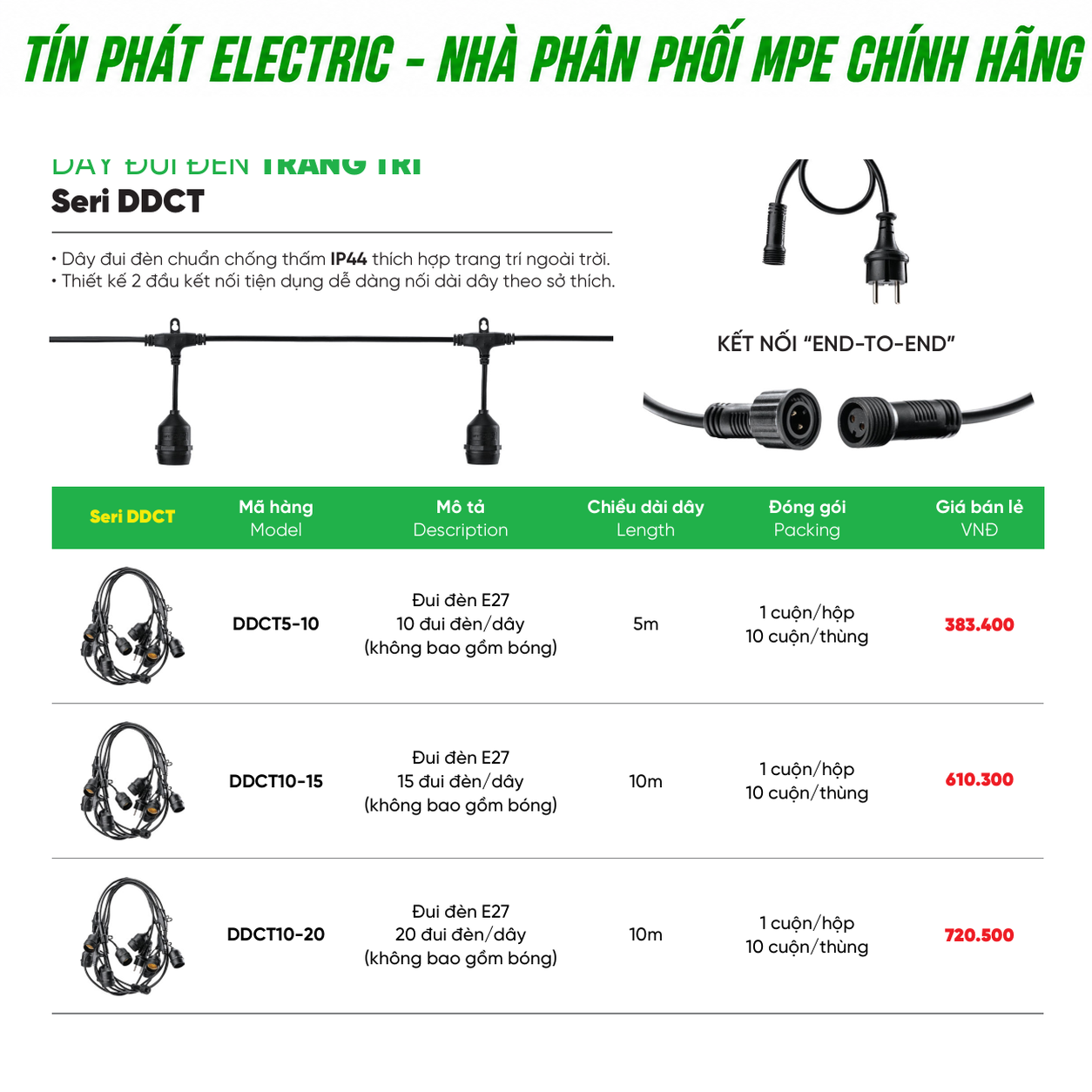 Bảng Giá LED Filament / Phụ Kiện MPE Series DDCT
