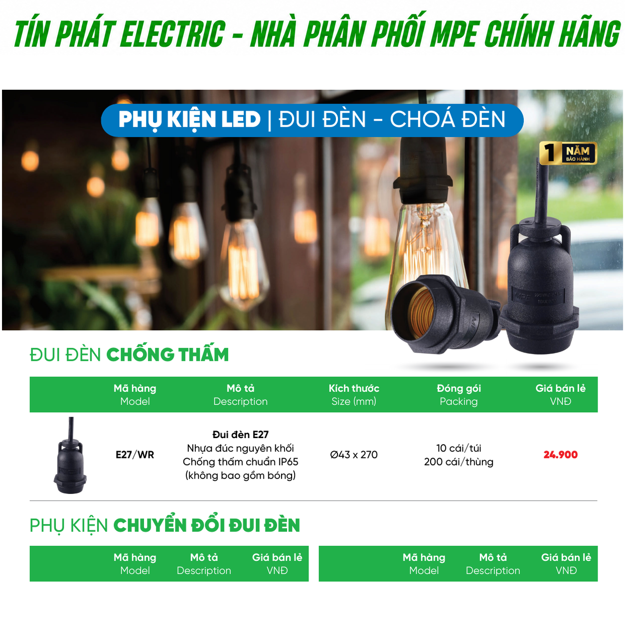 Bảng Giá LED Filament / Phụ Kiện MPE Series DDCT