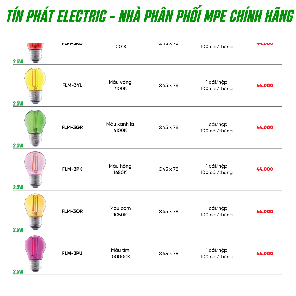 Bảng Giá LED Filament / Phụ Kiện MPE Series FLM-MPE Special Edition 5W