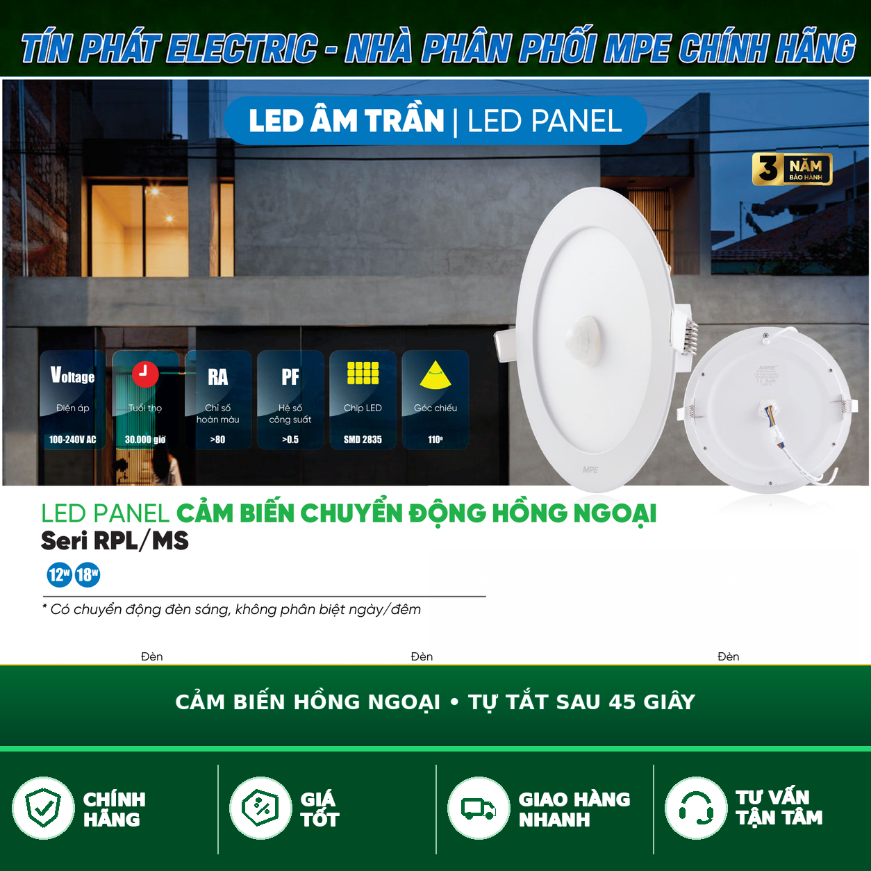 Bảng Giá LED Panel Âm Trần MPE Series RPL/MS 12W – 18W