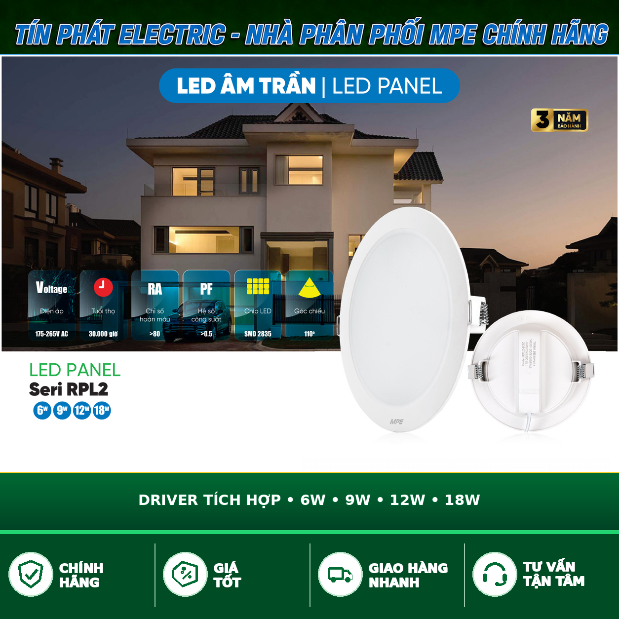 Bảng Giá LED Panel Âm Trần MPE Series RPL2 6W – 18W