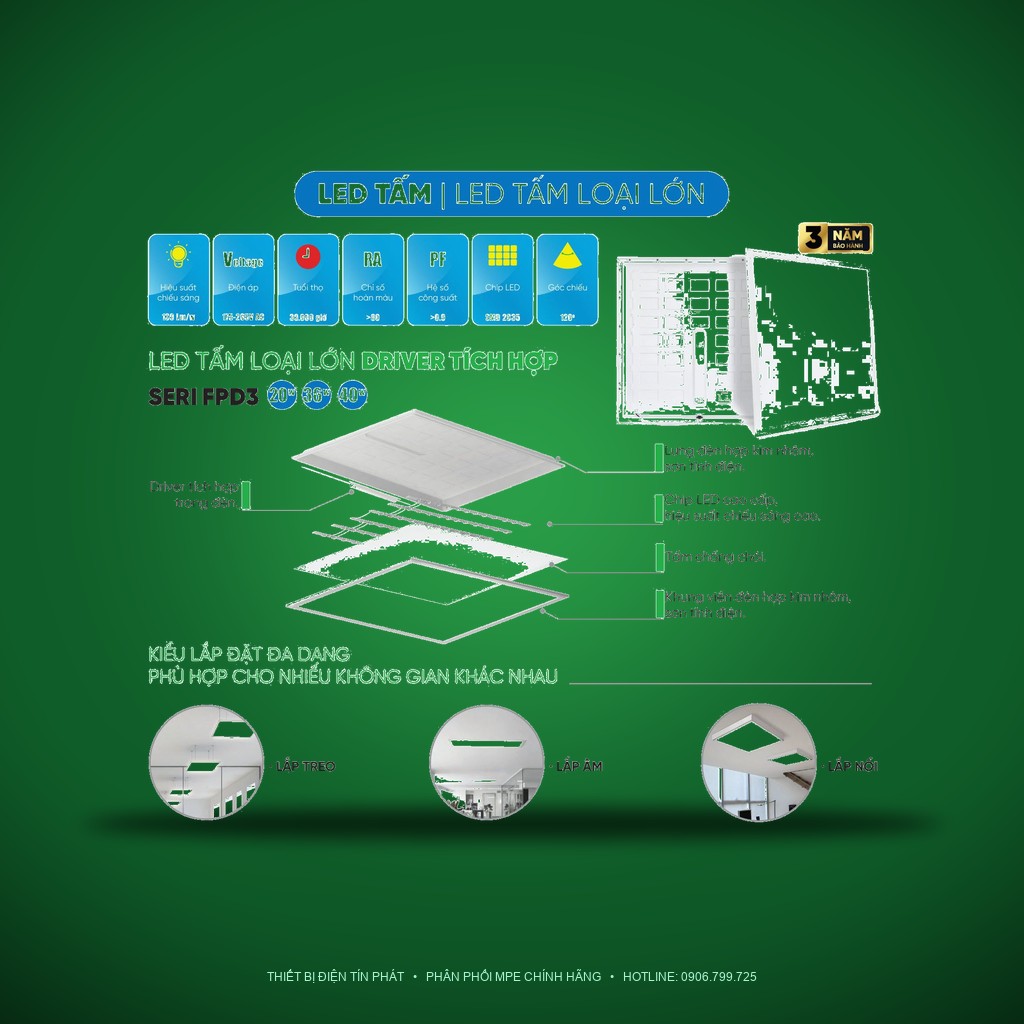 Bảng Giá LED Tấm MPE Series FPD3 20W – 40W