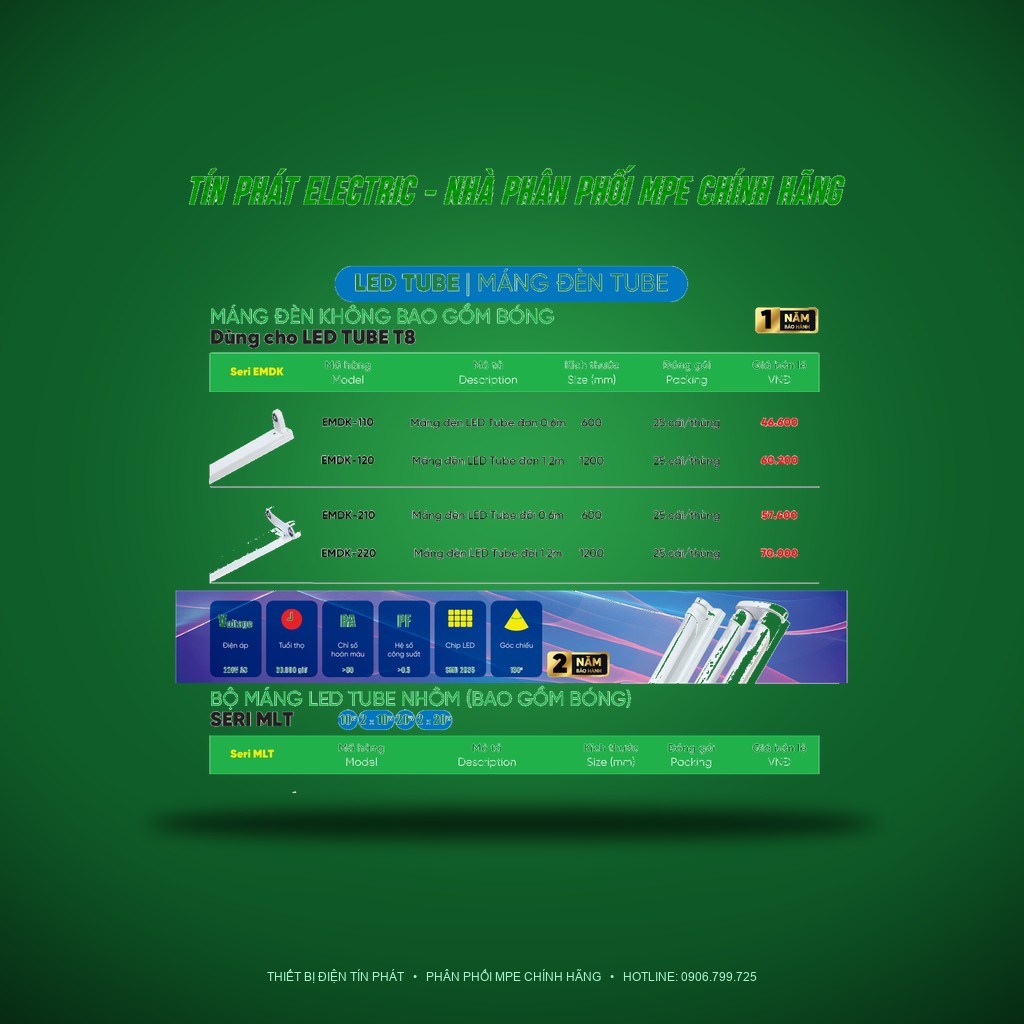 Bảng Giá LED Tube MPE Series EMDK