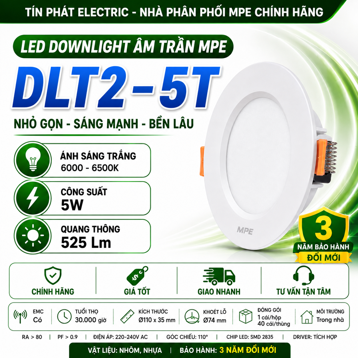 DLT2-5T ( ĐÈN LED DOWNLIGHT 5W: VIỀN TRẮNG )