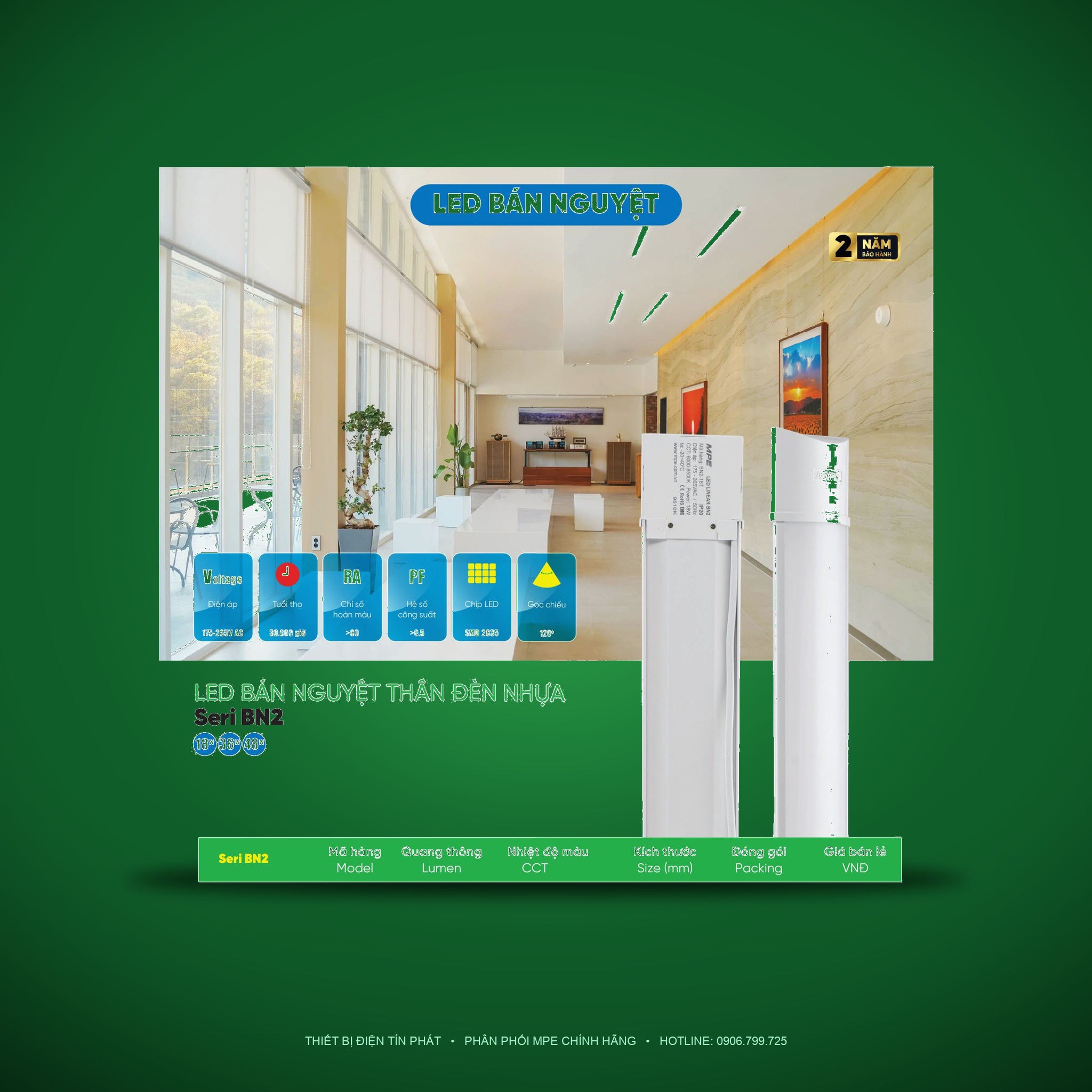 Đèn LED Bán Nguyệt MPE thân đèn nhựa 18W ánh sáng trắng BN2-18T
