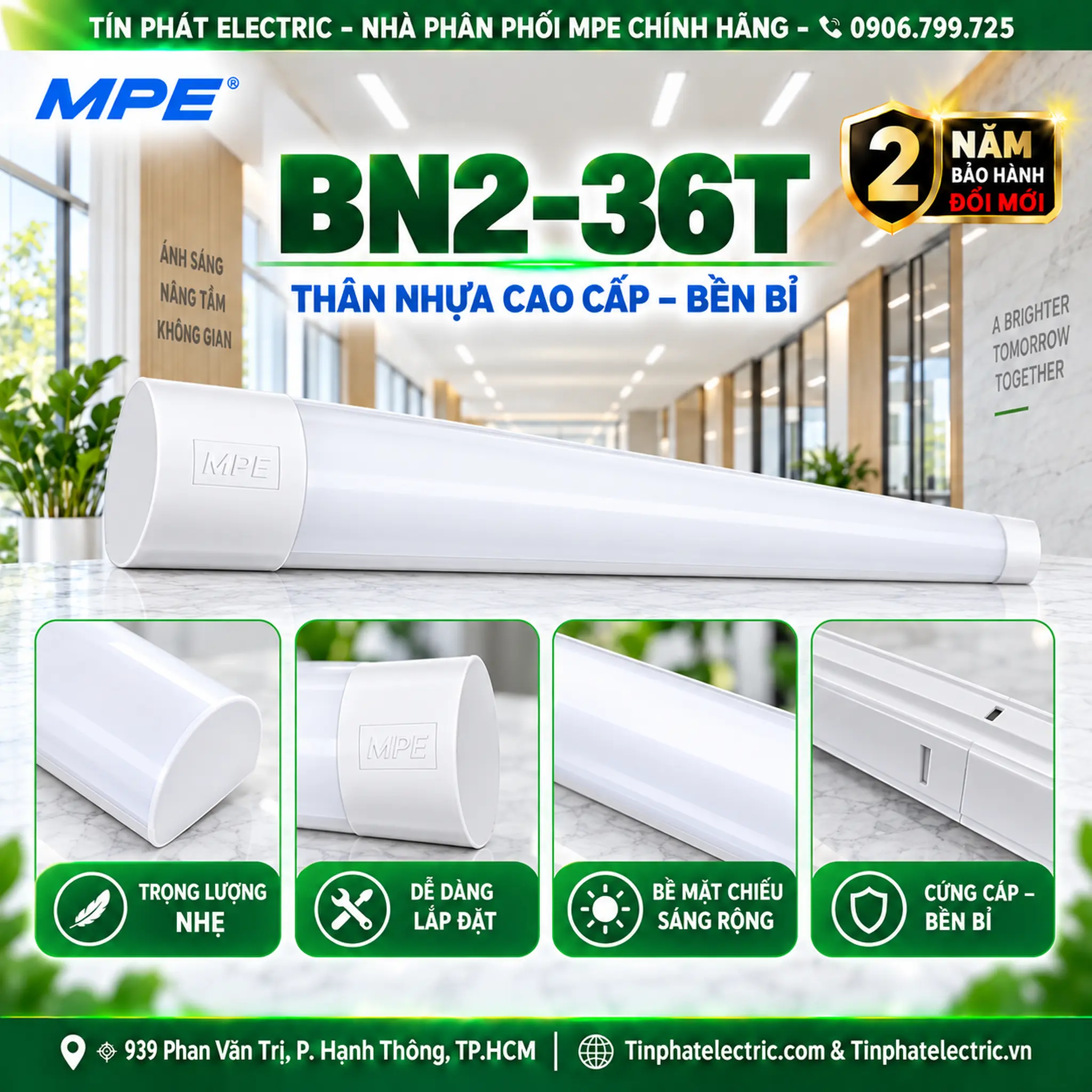 Đèn LED Bán Nguyệt MPE thân đèn nhựa 36W ánh sáng trắng BN2-36T