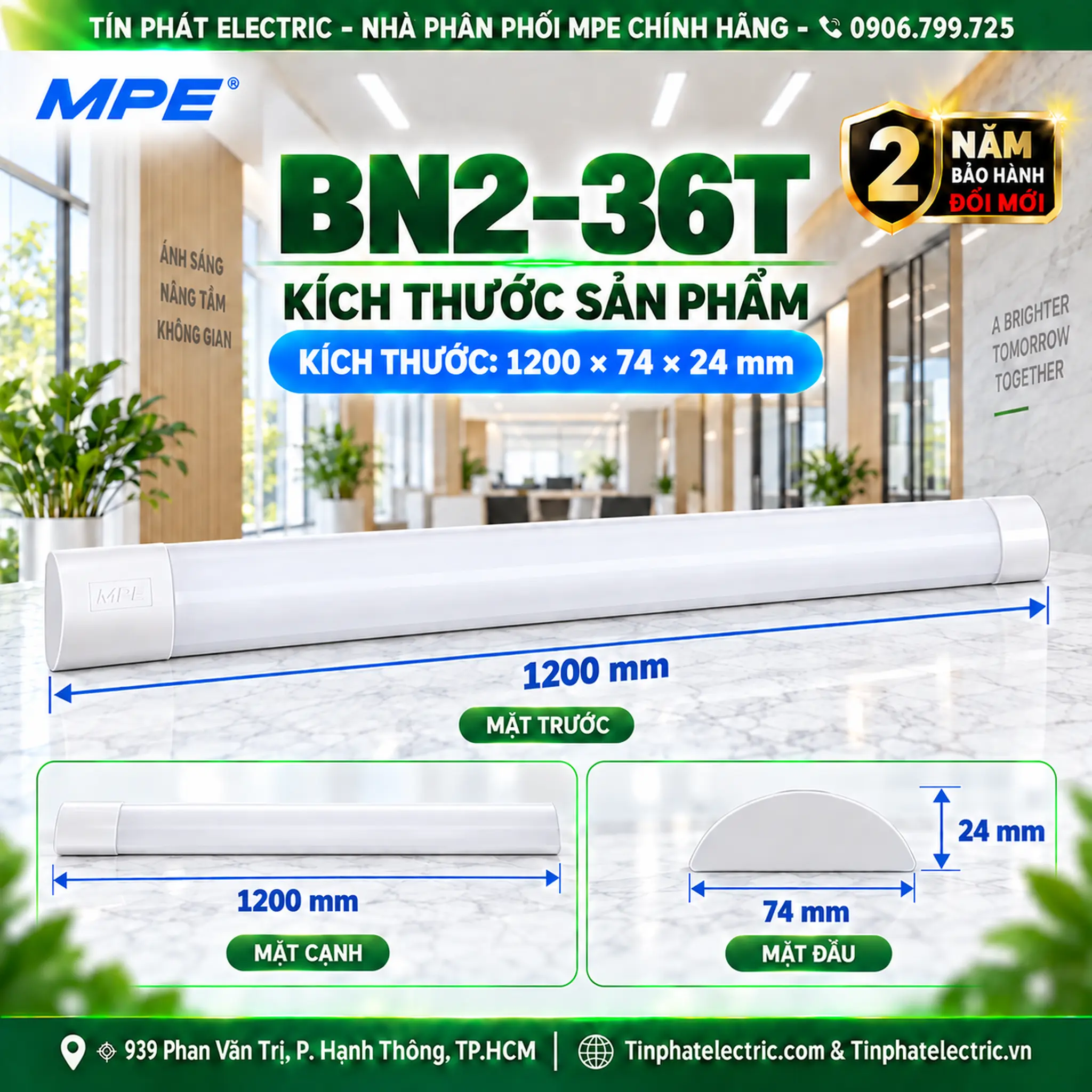 Đèn LED Bán Nguyệt MPE thân đèn nhựa 36W ánh sáng trắng BN2-36T
