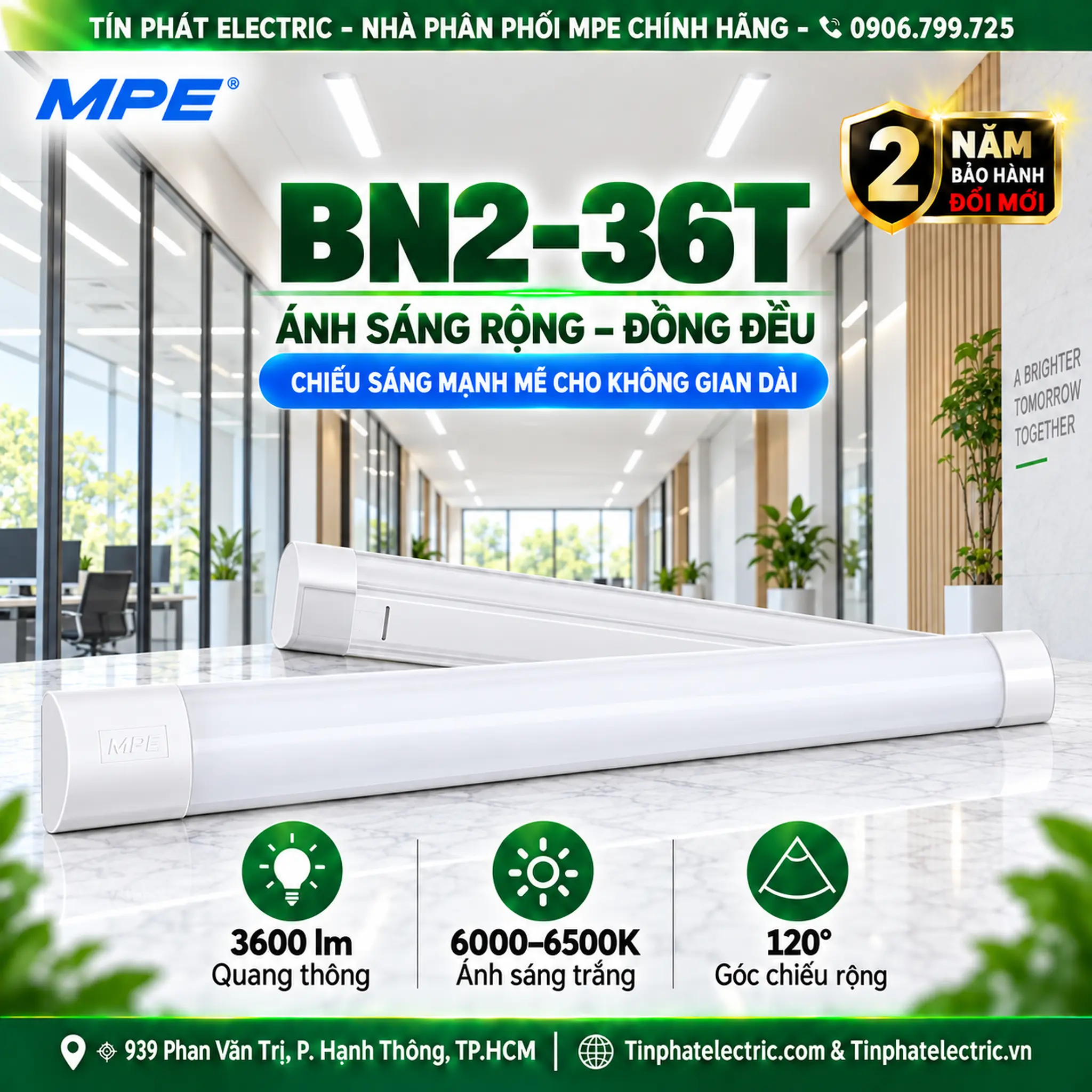 Đèn LED Bán Nguyệt MPE thân đèn nhựa 36W ánh sáng trắng BN2-36T