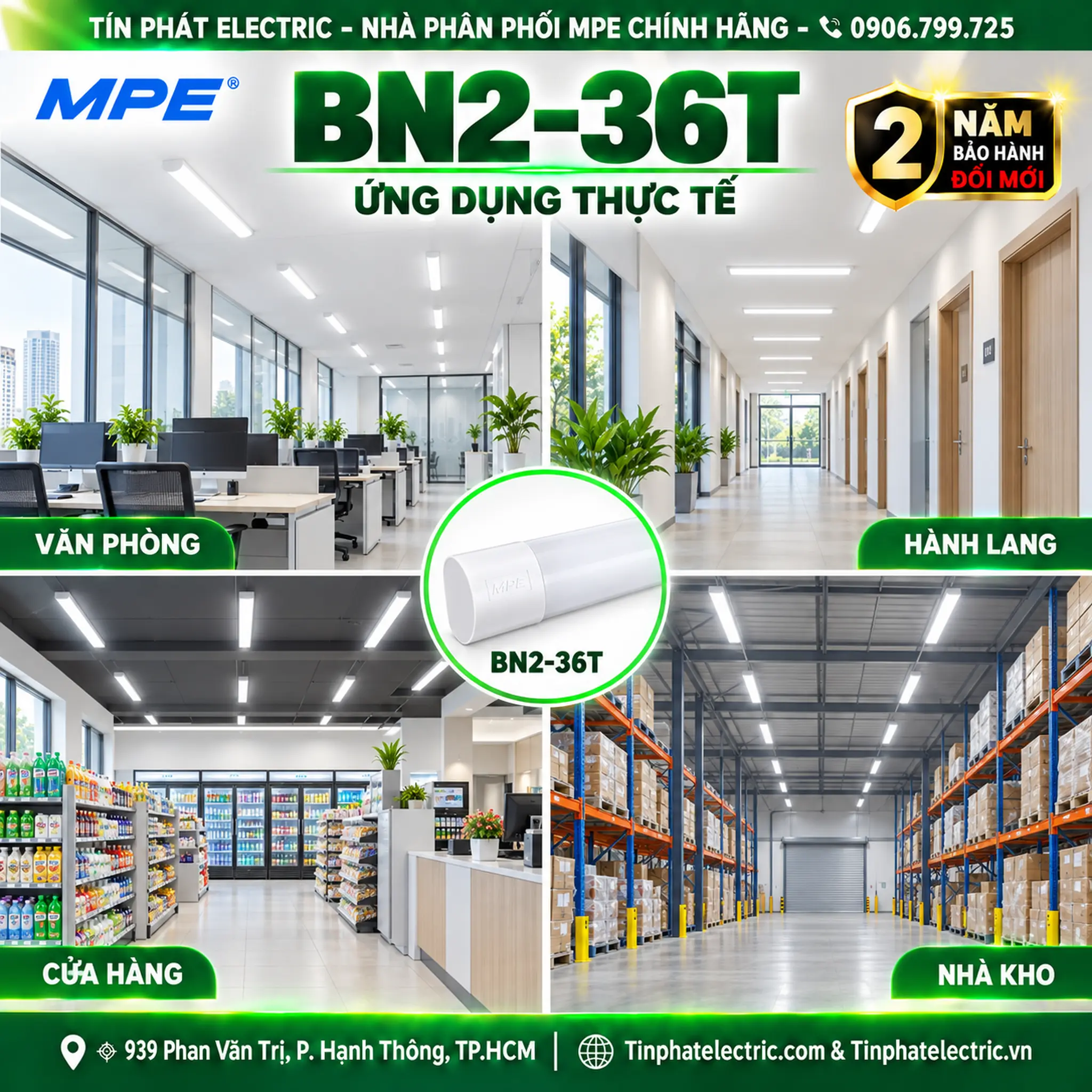 Đèn LED Bán Nguyệt MPE thân đèn nhựa 36W ánh sáng trắng BN2-36T