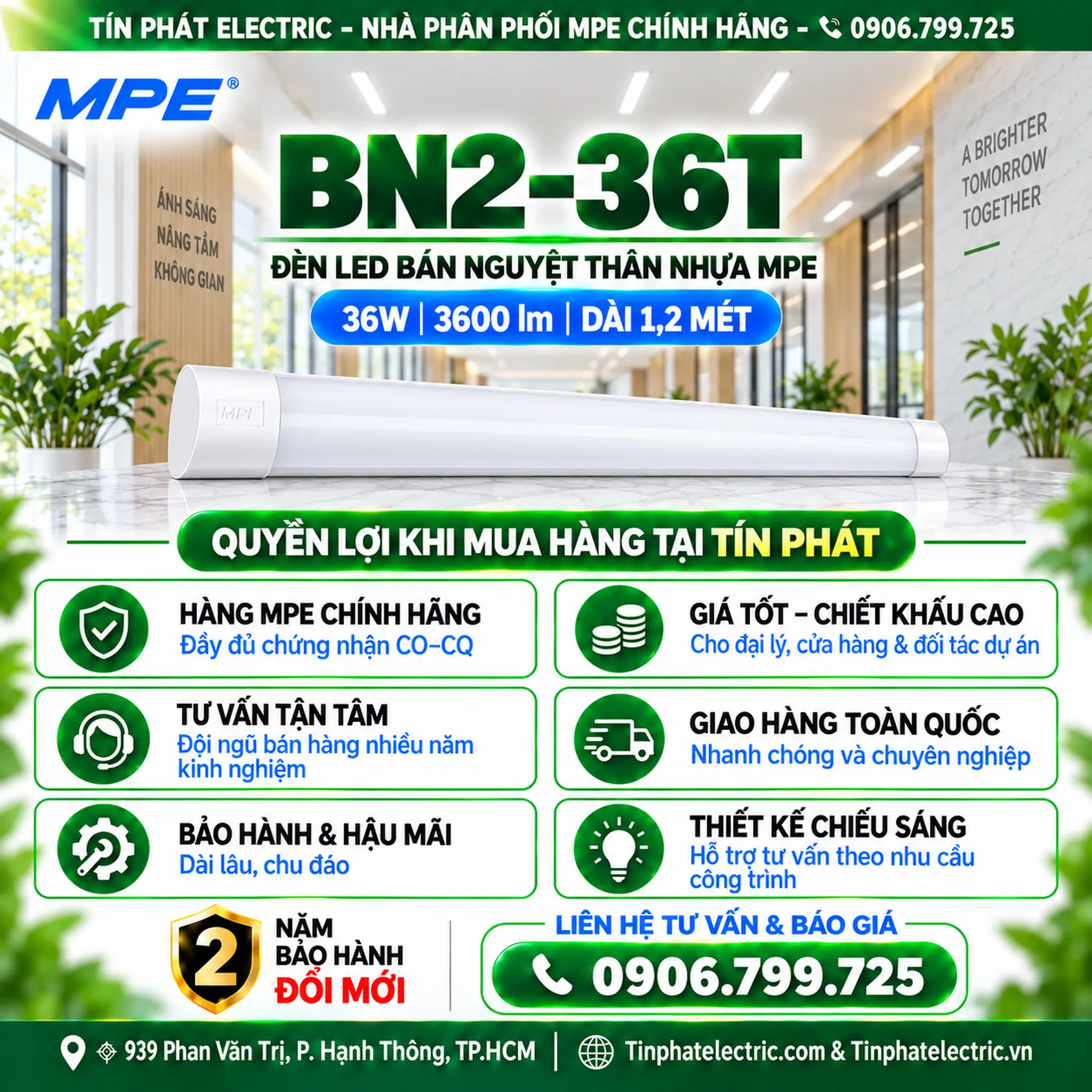 Đèn LED Bán Nguyệt MPE thân đèn nhựa 36W ánh sáng trắng BN2-36T